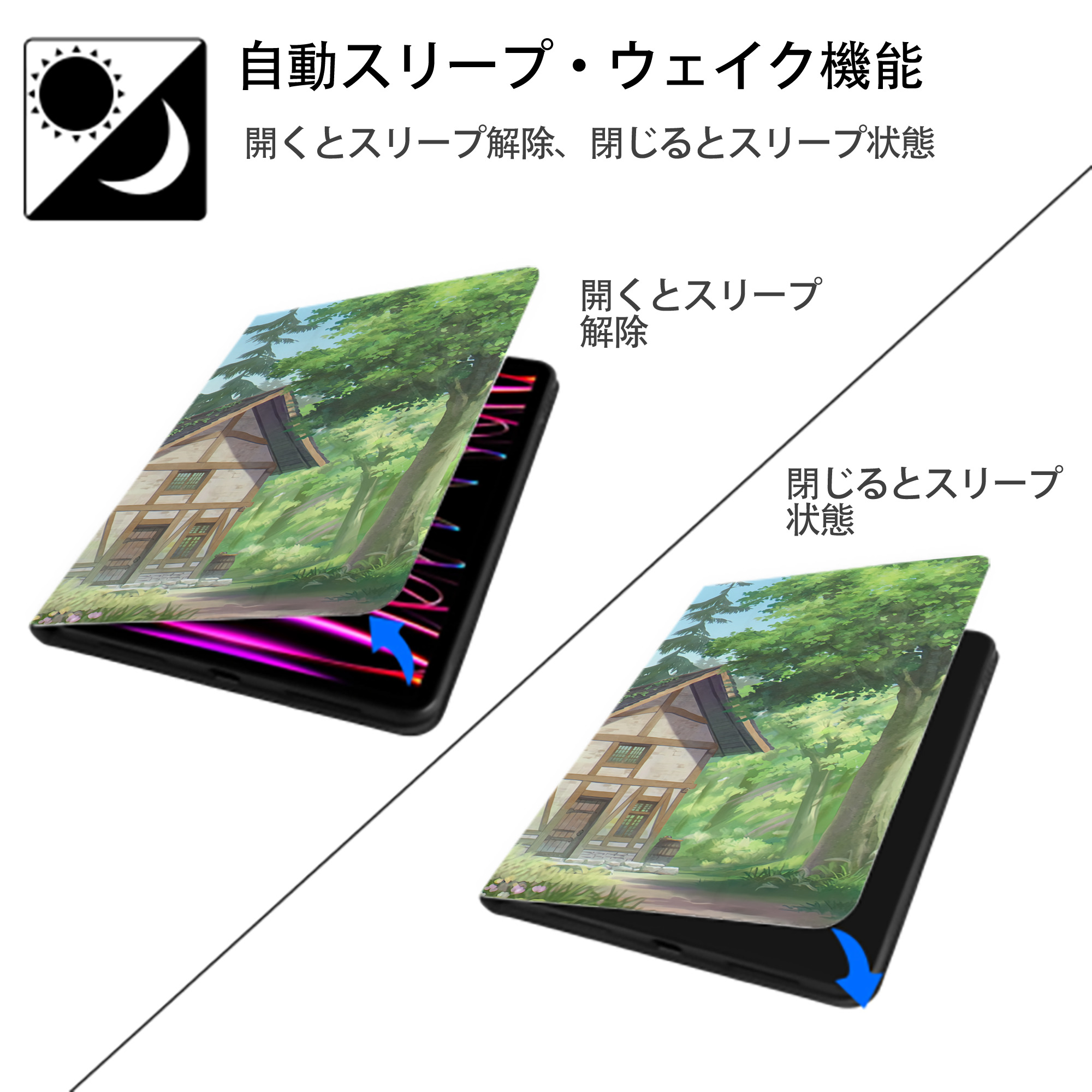 葬送のフリーレン Frieren IPad ケース ブック型 PUレザー TPU 耐衝撃 軽量 薄型 ペン収納なし 全面保護 IPad 各モデル対応