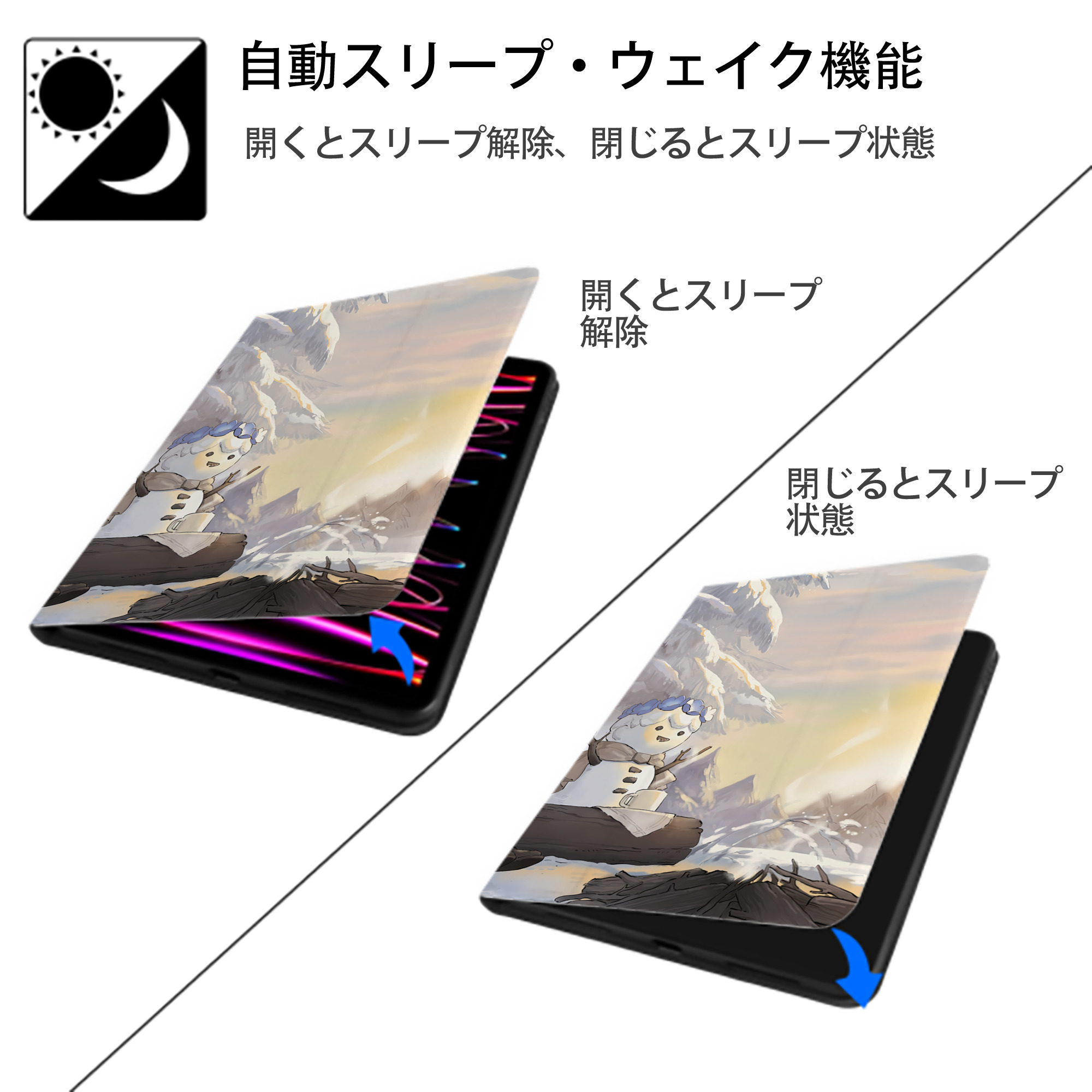 葬送のフリーレン Frieren IPad ケース ブック型 PUレザー TPU 耐衝撃 軽量 薄型 ペン収納なし 全面保護 IPad 各モデル対応