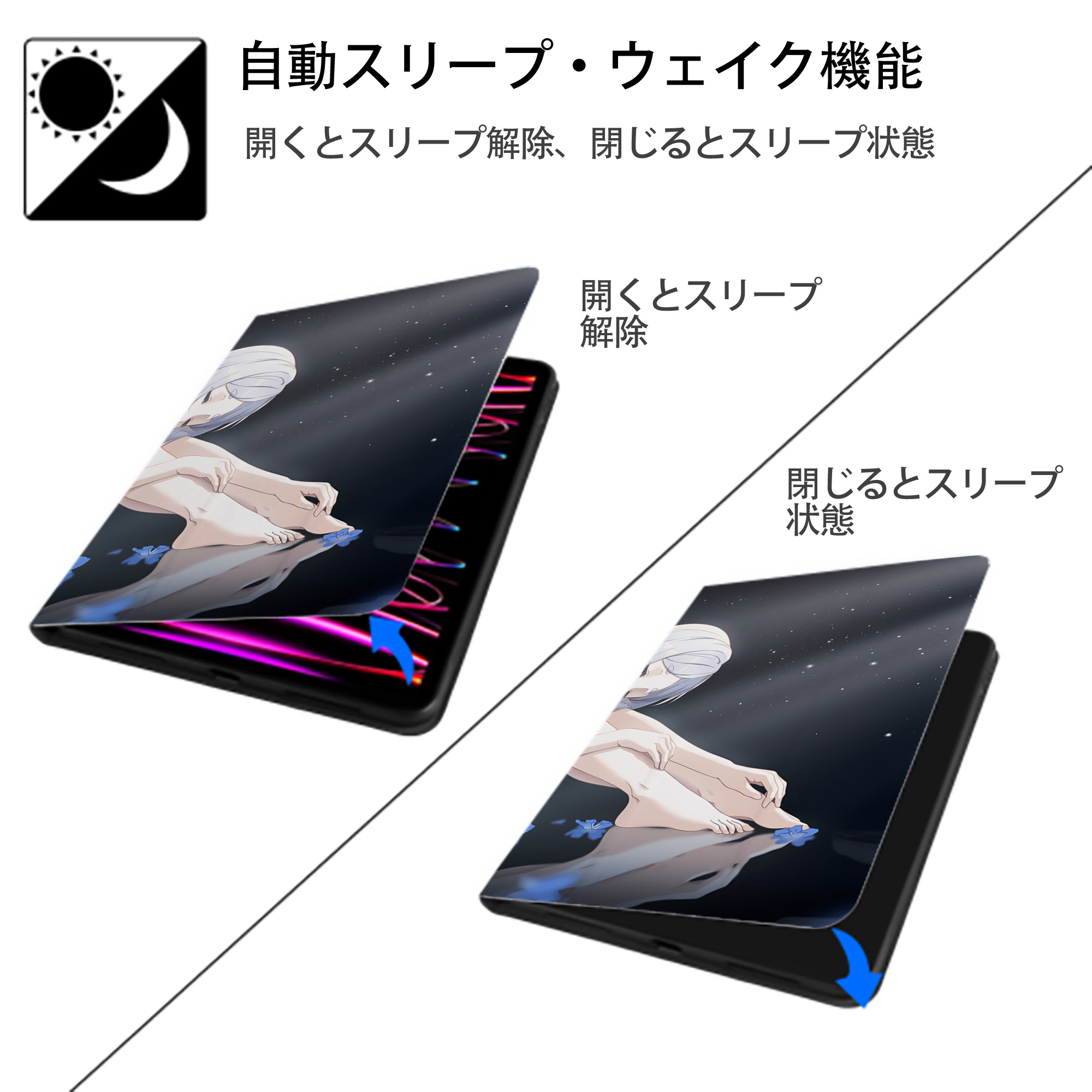 葬送のフリーレン Frieren IPad ケース ブック型 PUレザー TPU 耐衝撃 軽量 薄型 ペン収納なし 全面保護 IPad 各モデル対応