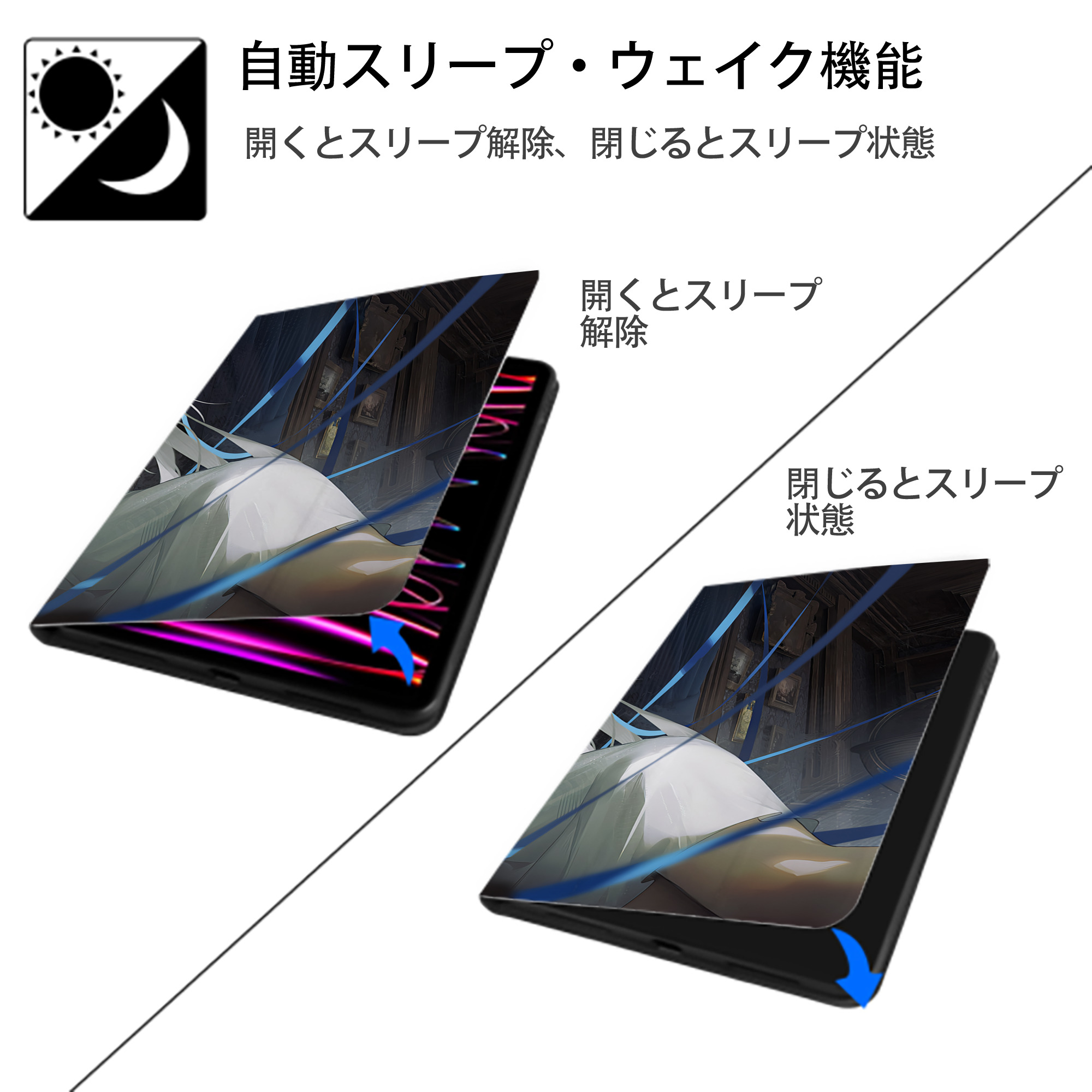 葬送のフリーレン Frieren IPad ケース ブック型 PUレザー TPU 耐衝撃 軽量 薄型 ペン収納なし 全面保護 IPad 各モデル対応