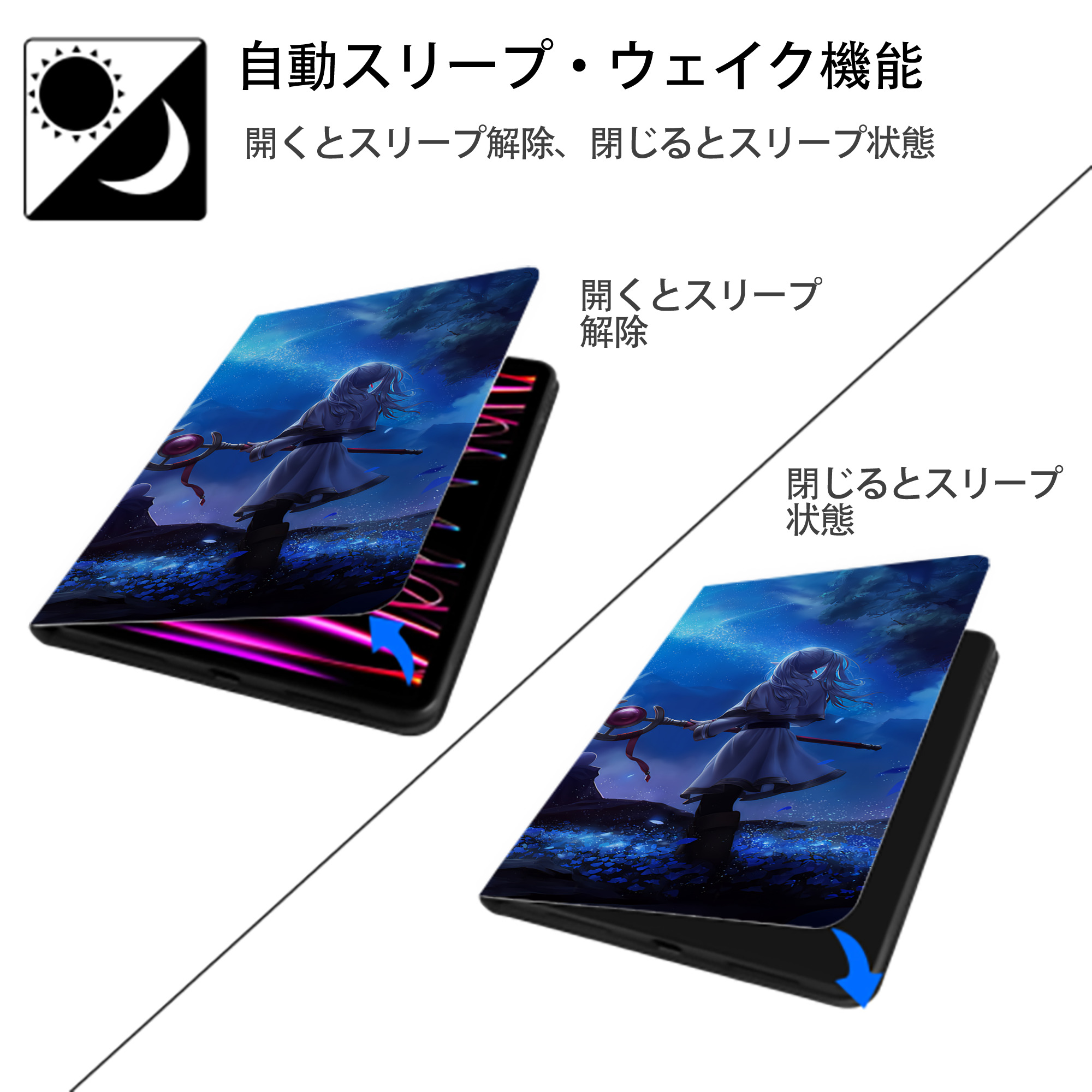 葬送のフリーレン Frieren IPad ケース ブック型 PUレザー TPU 耐衝撃 軽量 薄型 ペン収納なし 全面保護 IPad 各モデル対応