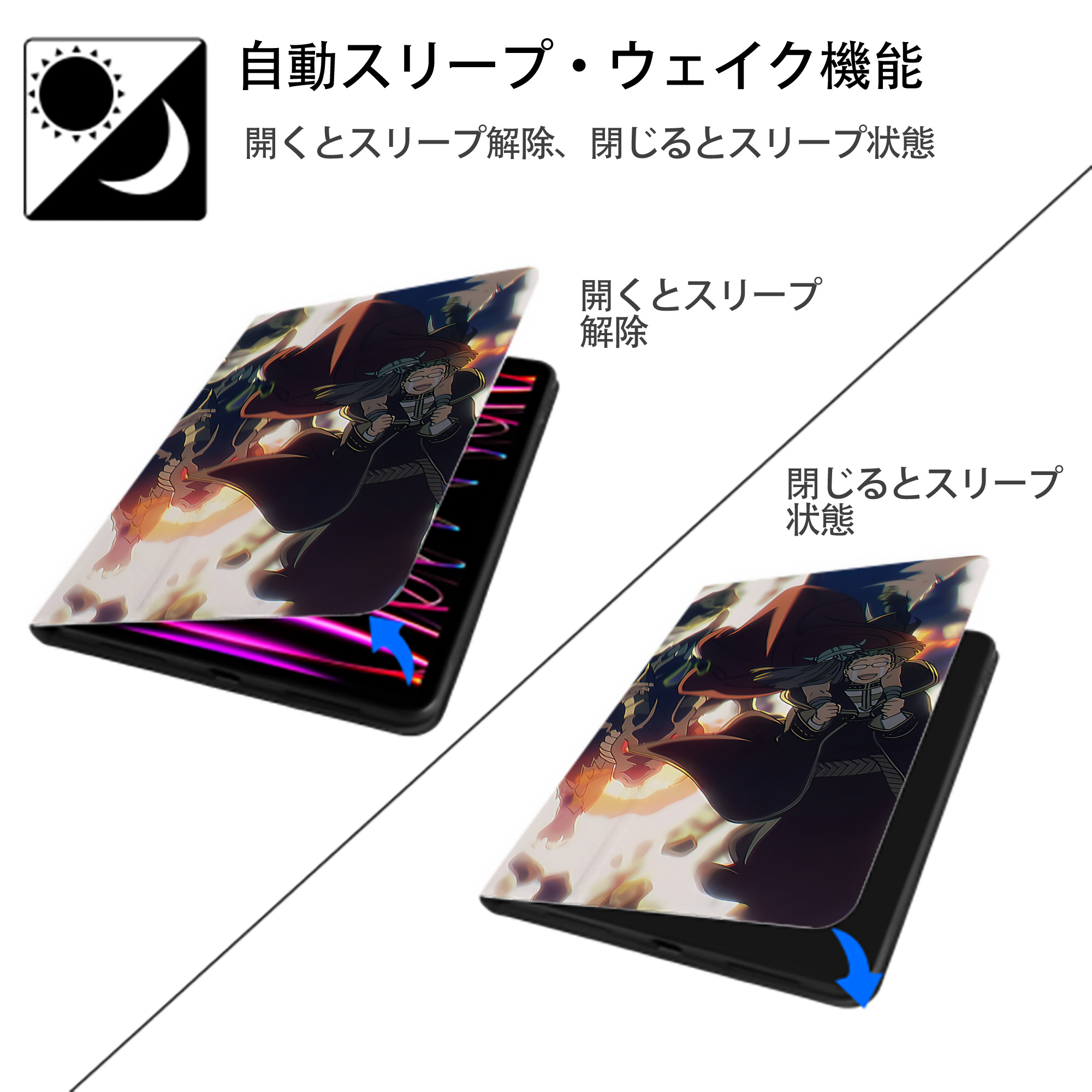 葬送のフリーレン Frieren IPad ケース ブック型 PUレザー TPU 耐衝撃 軽量 薄型 ペン収納なし 全面保護 IPad 各モデル対応