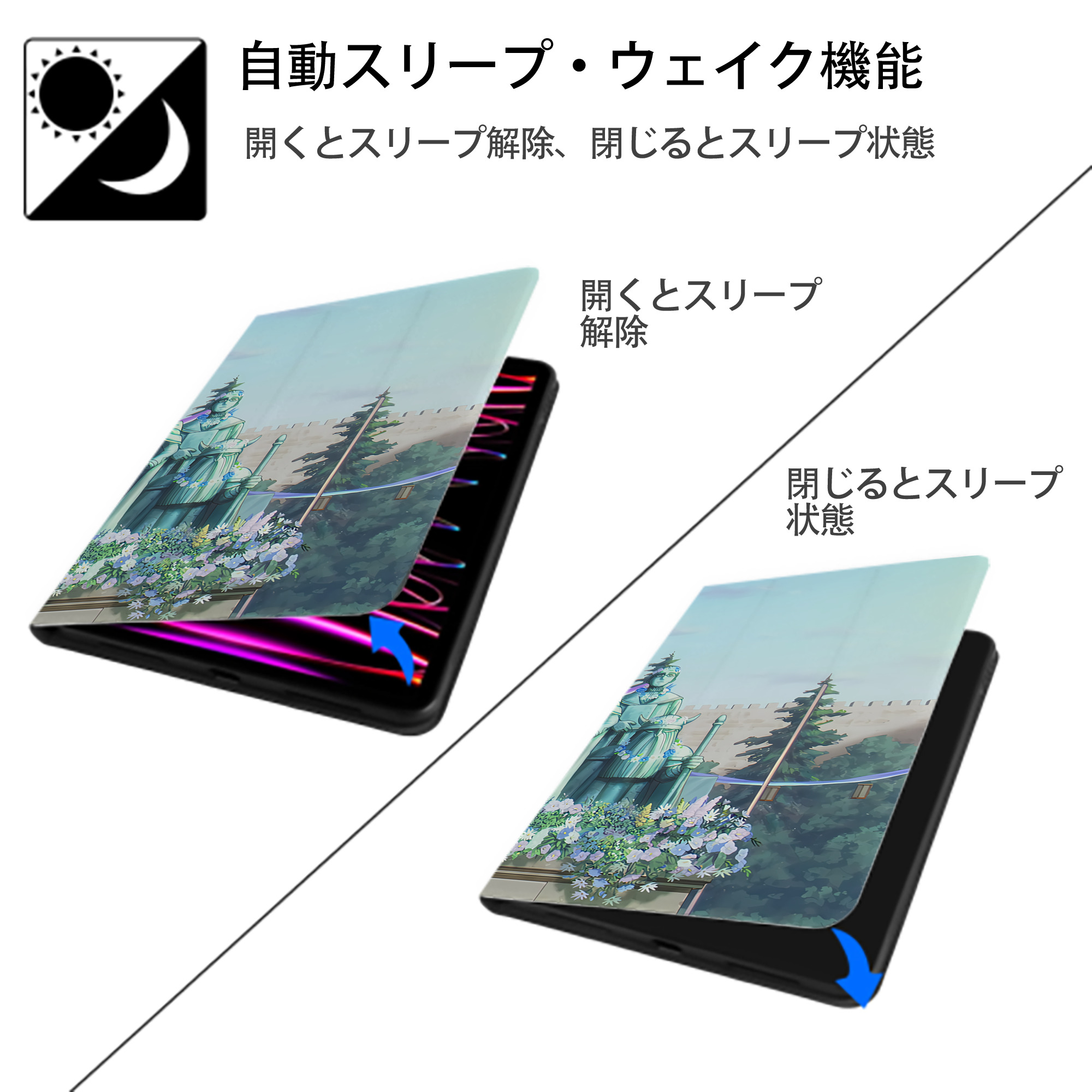葬送のフリーレン Frieren IPad ケース ブック型 PUレザー TPU 耐衝撃 軽量 薄型 ペン収納なし 全面保護 IPad 各モデル対応