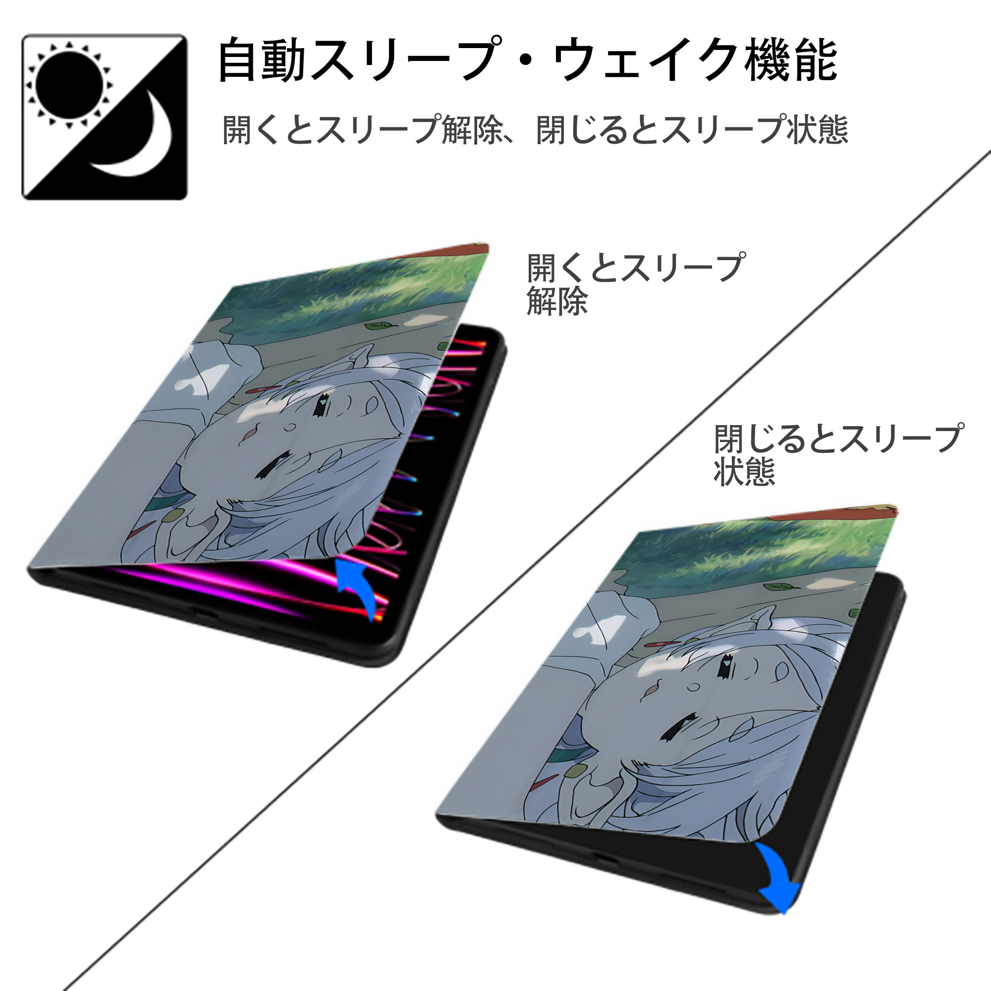 葬送のフリーレン Frieren IPad ケース ブック型 PUレザー TPU 耐衝撃 軽量 薄型 ペン収納なし 全面保護 IPad 各モデル対応