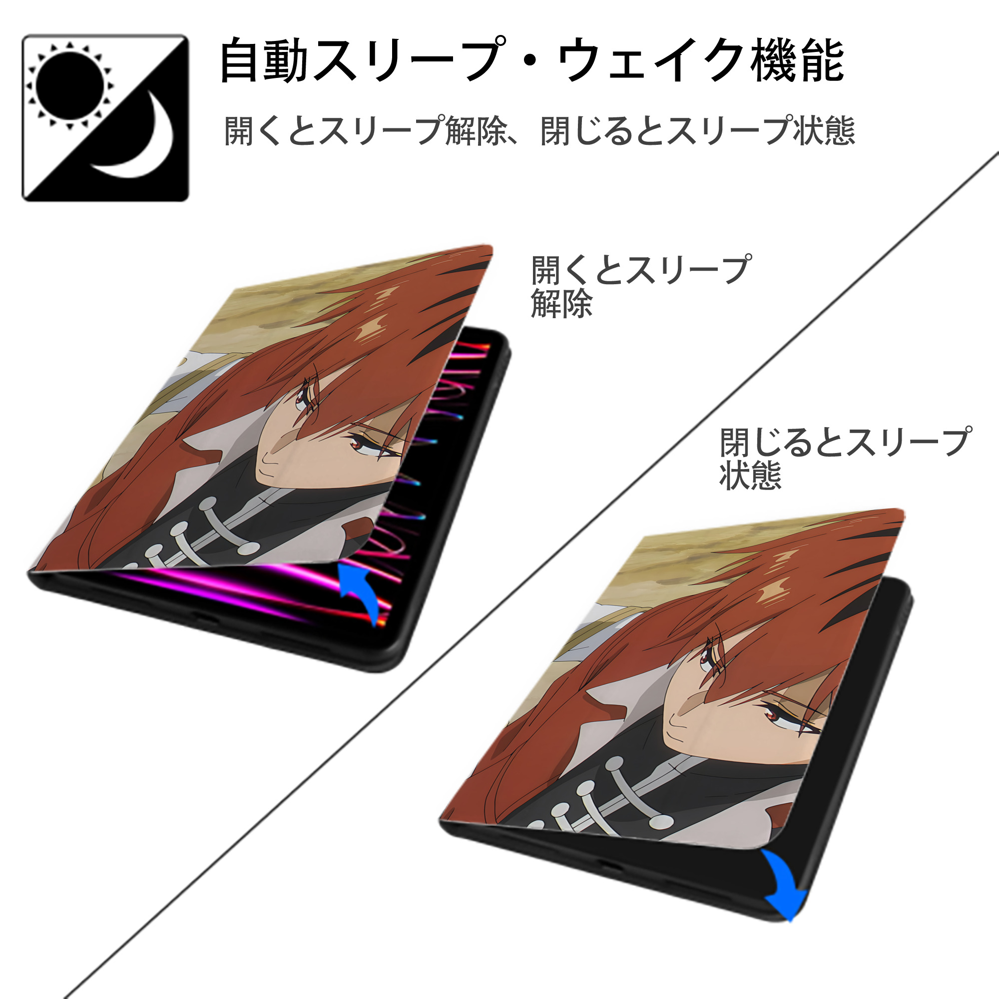 葬送のフリーレン Frieren IPad ケース ブック型 PUレザー TPU 耐衝撃 軽量 薄型 ペン収納なし 全面保護 IPad 各モデル対応