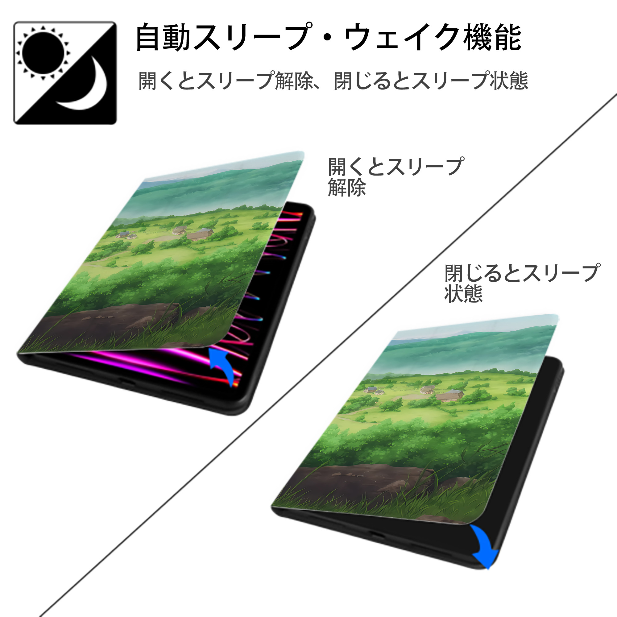 葬送のフリーレン Frieren IPad ケース ブック型 PUレザー TPU 耐衝撃 軽量 薄型 ペン収納なし 全面保護 IPad 各モデル対応