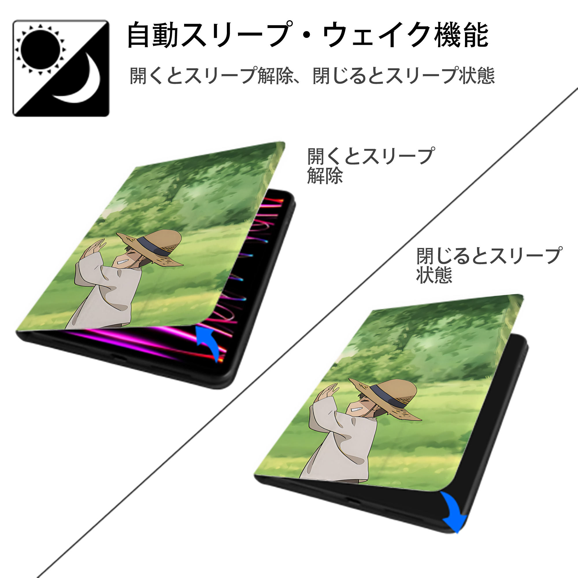 葬送のフリーレン Frieren IPad ケース ブック型 PUレザー TPU 耐衝撃 軽量 薄型 ペン収納なし 全面保護 IPad 各モデル対応