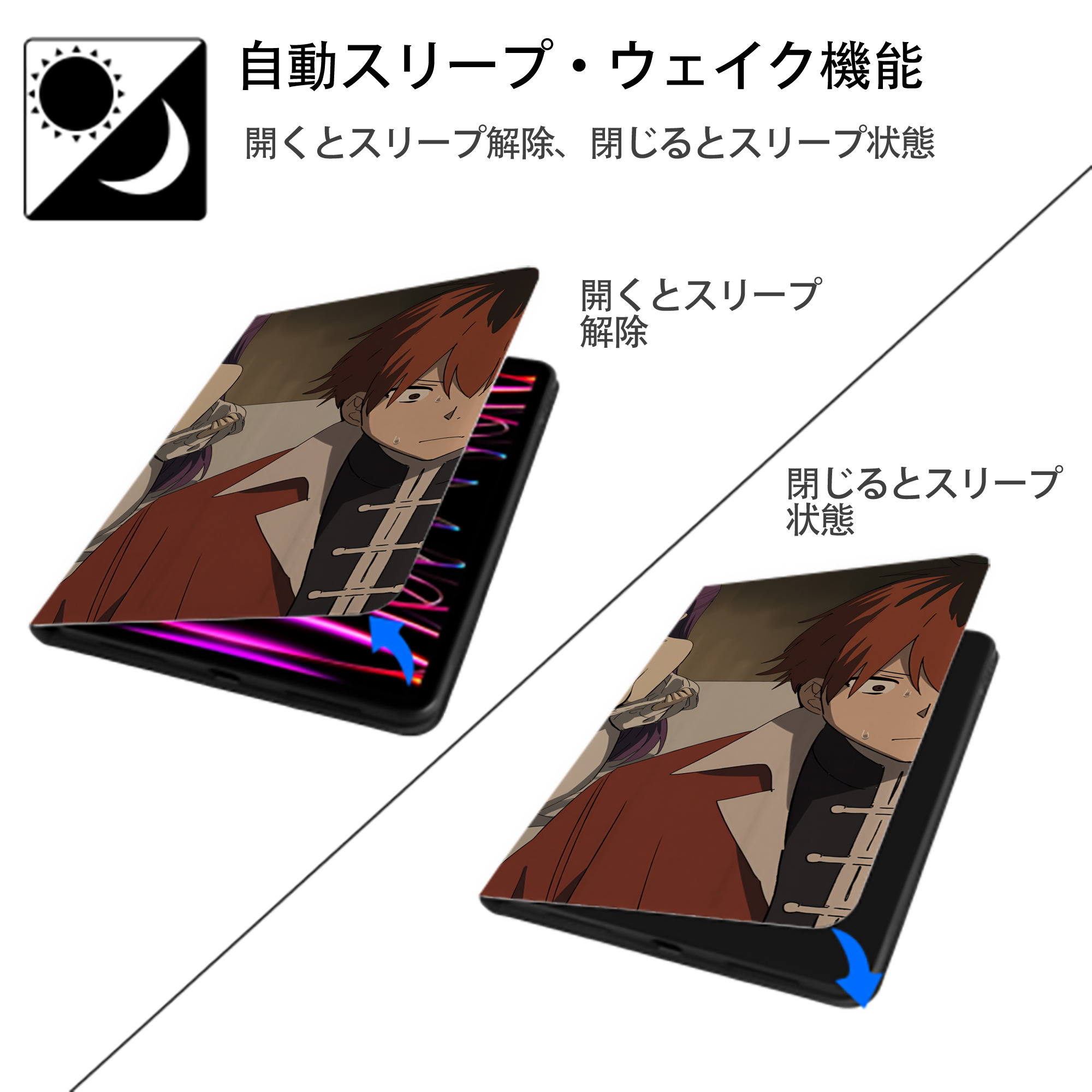 葬送のフリーレン Frieren IPad ケース ブック型 PUレザー TPU 耐衝撃 軽量 薄型 ペン収納なし 全面保護 IPad 各モデル対応