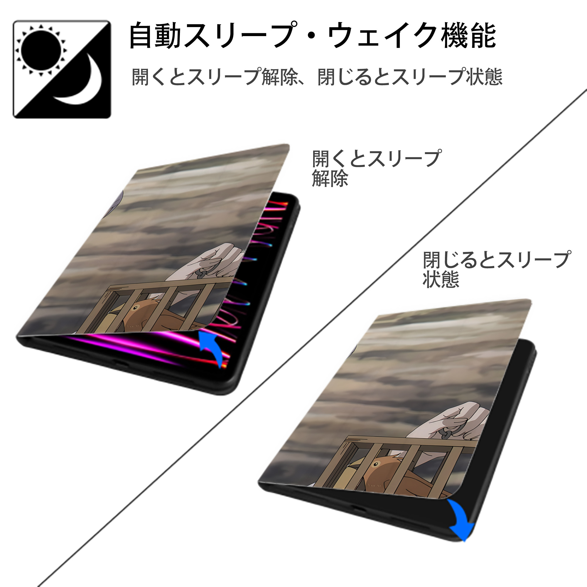 葬送のフリーレン Frieren IPad ケース ブック型 PUレザー TPU 耐衝撃 軽量 薄型 ペン収納なし 全面保護 IPad 各モデル対応