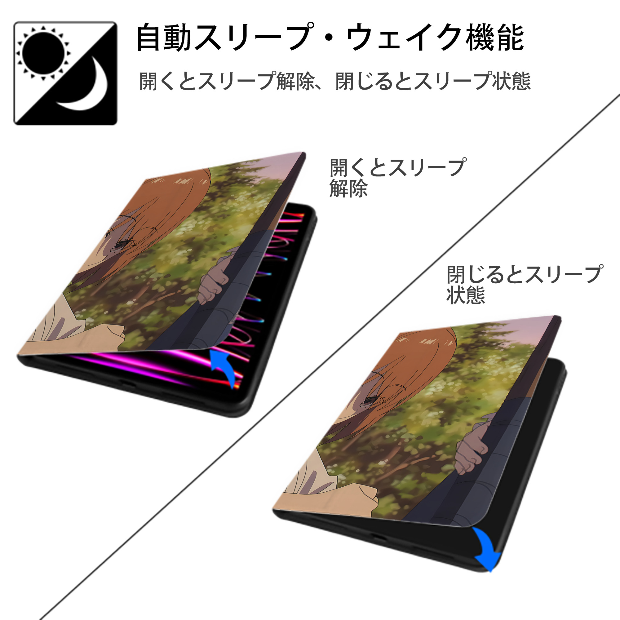 葬送のフリーレン Frieren IPad ケース ブック型 PUレザー TPU 耐衝撃 軽量 薄型 ペン収納なし 全面保護 IPad 各モデル対応