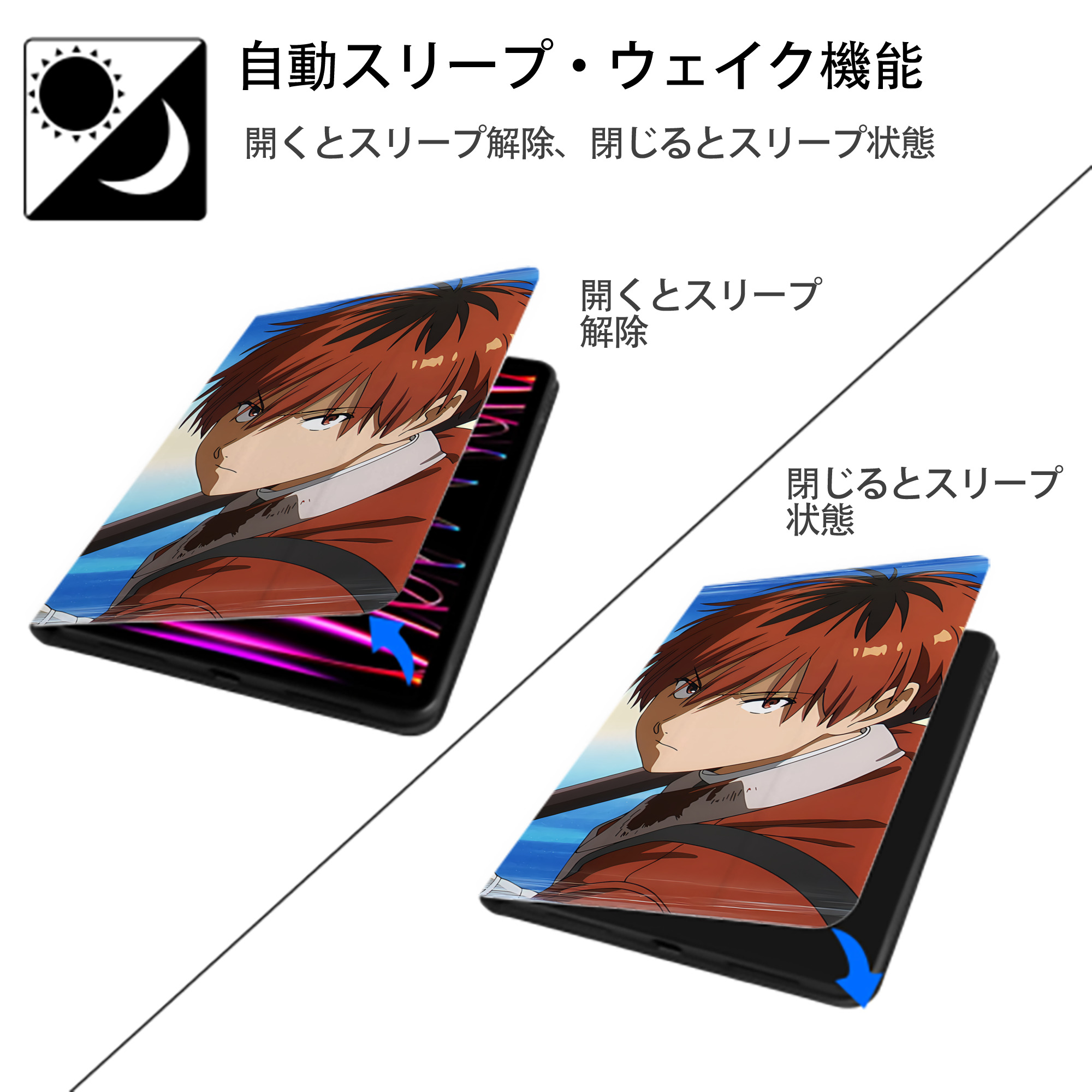 葬送のフリーレン Frieren IPad ケース ブック型 PUレザー TPU 耐衝撃 軽量 薄型 ペン収納なし 全面保護 IPad 各モデル対応