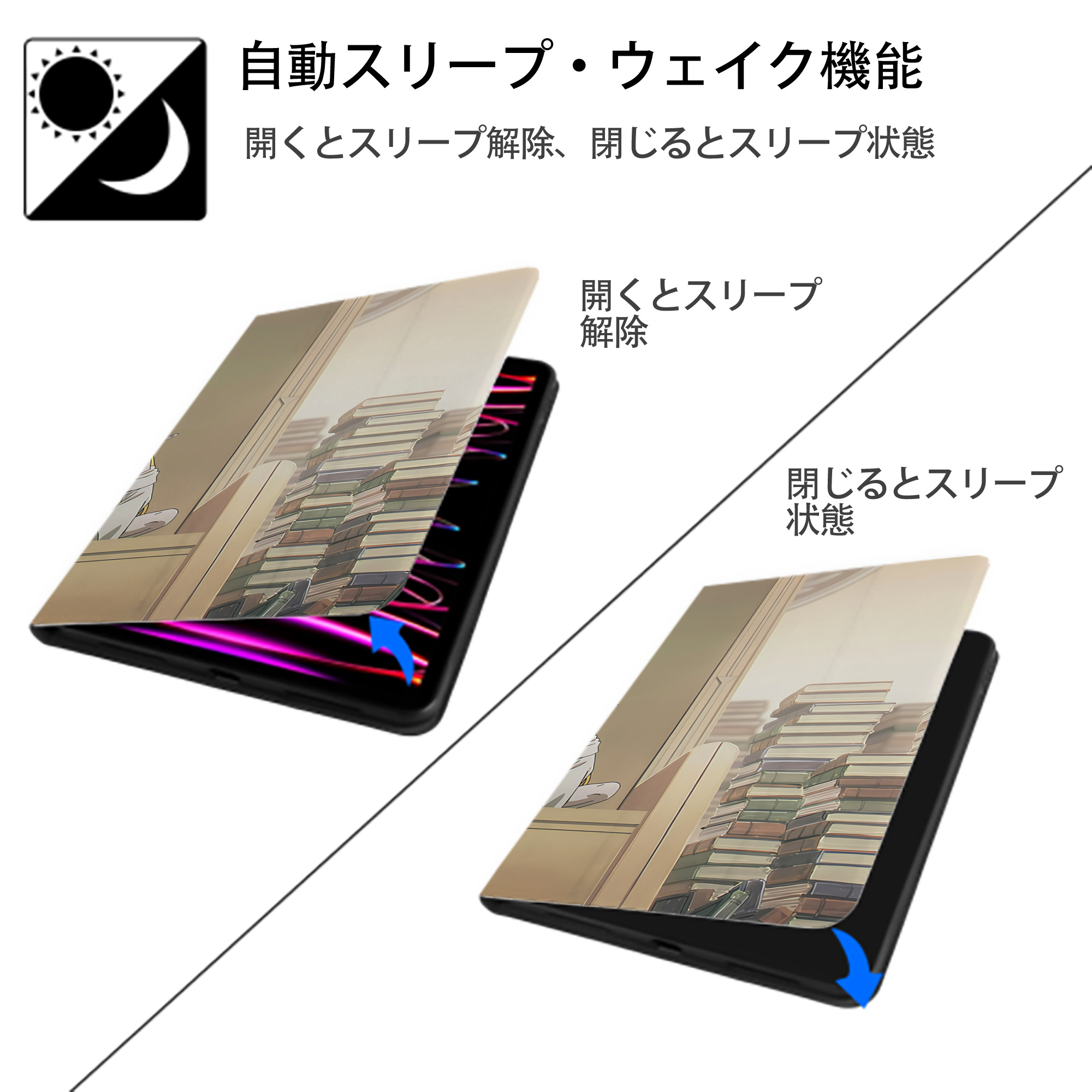 葬送のフリーレン Frieren IPad ケース ブック型 PUレザー TPU 耐衝撃 軽量 薄型 ペン収納なし 全面保護 IPad 各モデル対応
