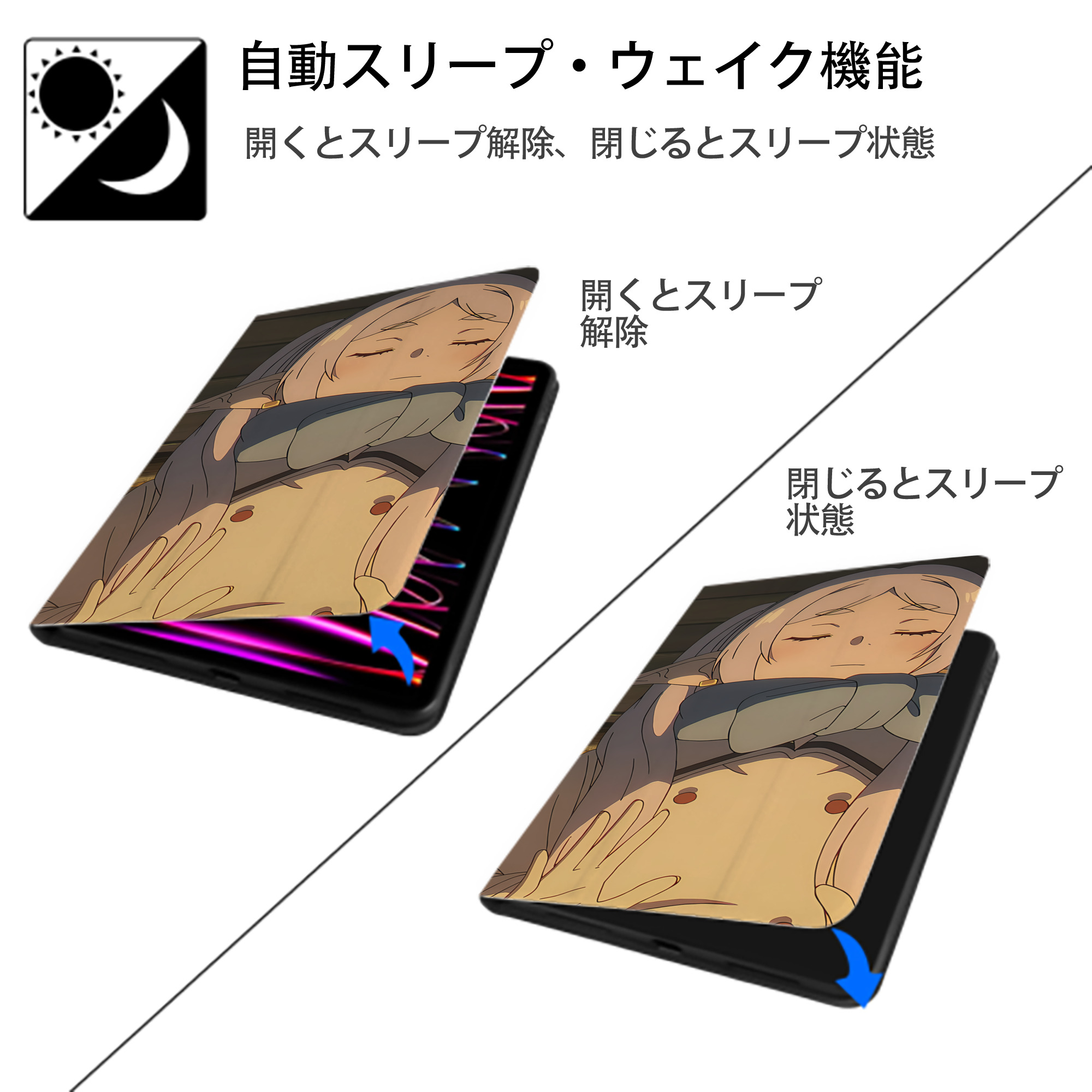 葬送のフリーレン Frieren IPad ケース ブック型 PUレザー TPU 耐衝撃 軽量 薄型 ペン収納なし 全面保護 IPad 各モデル対応
