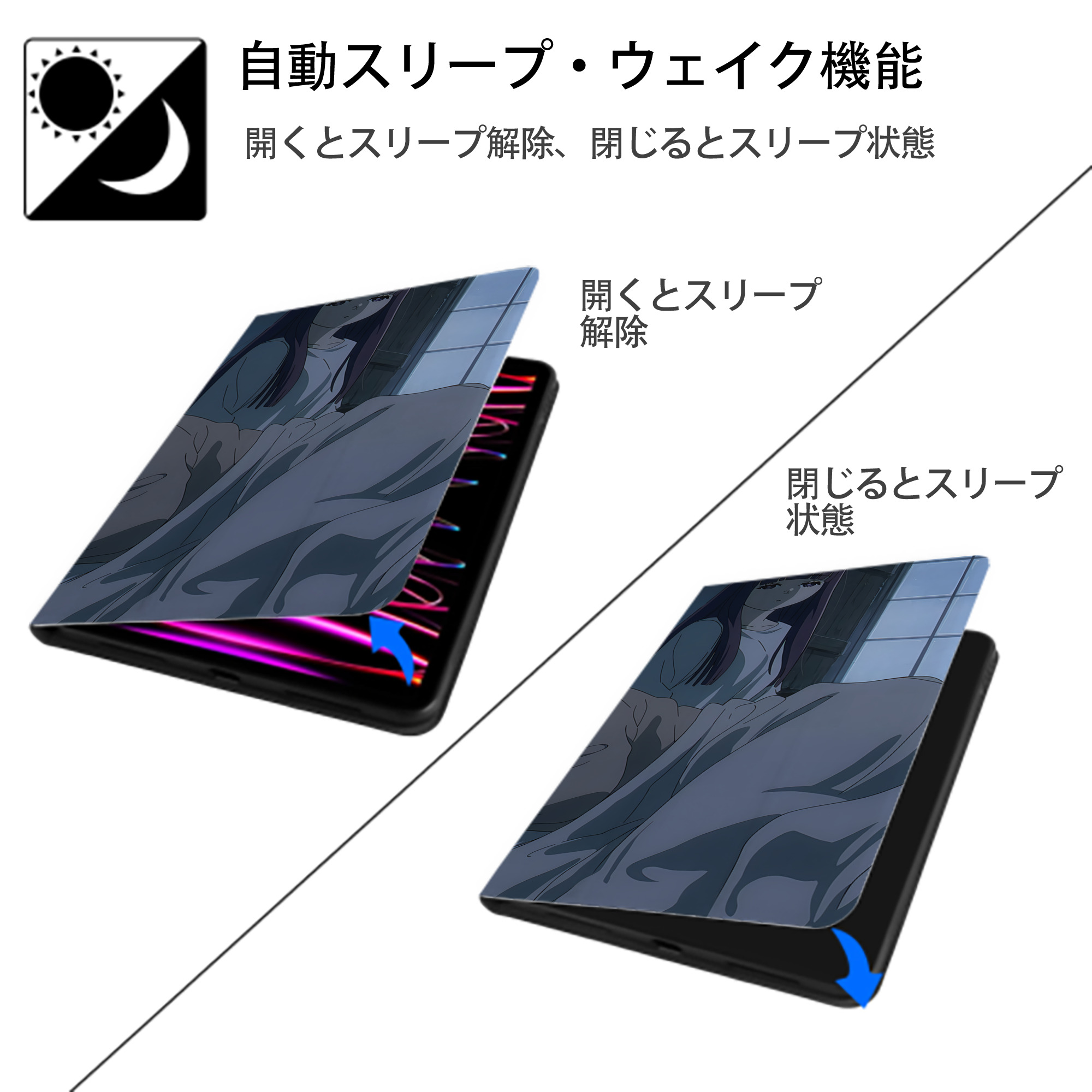 葬送のフリーレン Frieren IPad ケース ブック型 PUレザー TPU 耐衝撃 軽量 薄型 ペン収納なし 全面保護 IPad 各モデル対応