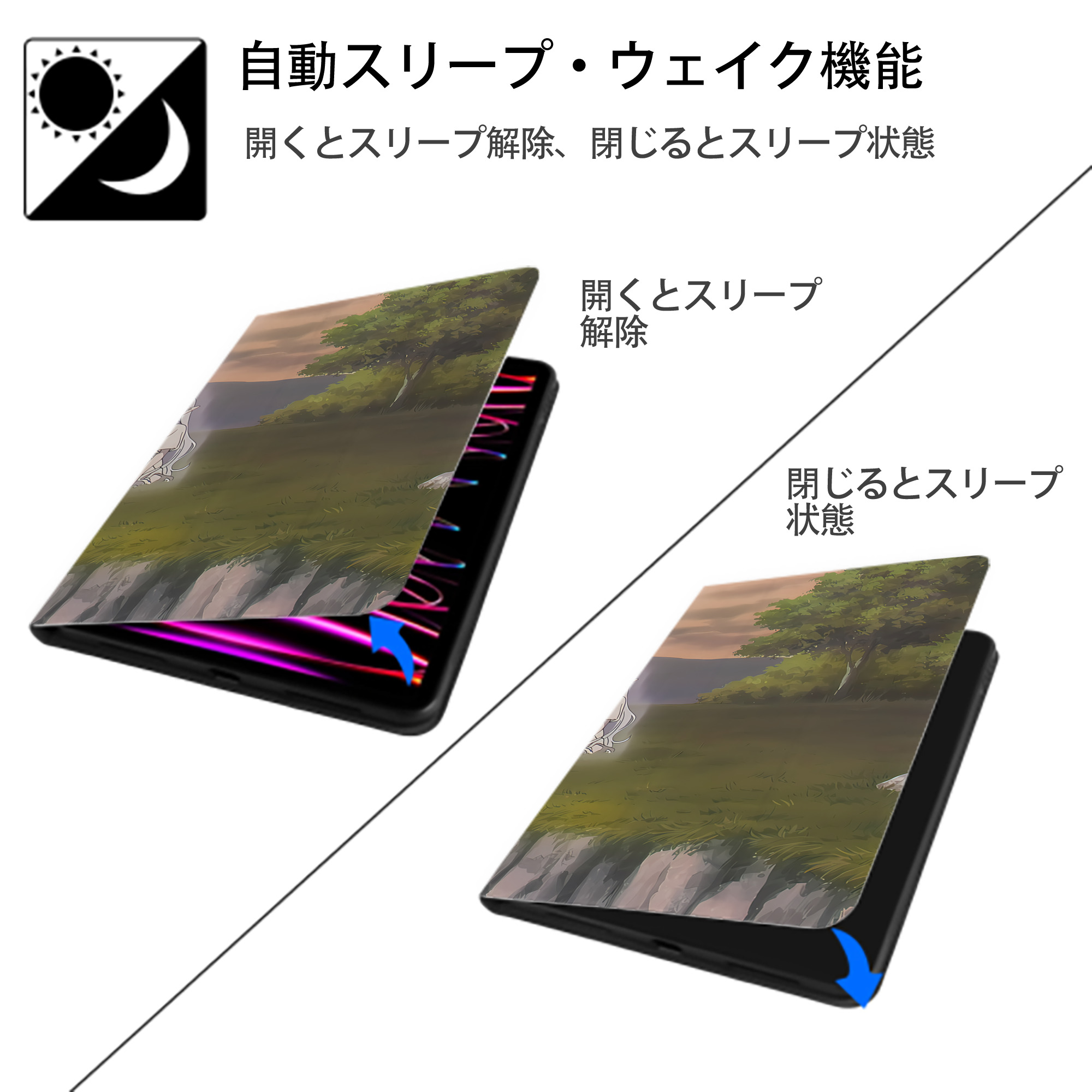 葬送のフリーレン Frieren IPad ケース ブック型 PUレザー TPU 耐衝撃 軽量 薄型 ペン収納なし 全面保護 IPad 各モデル対応