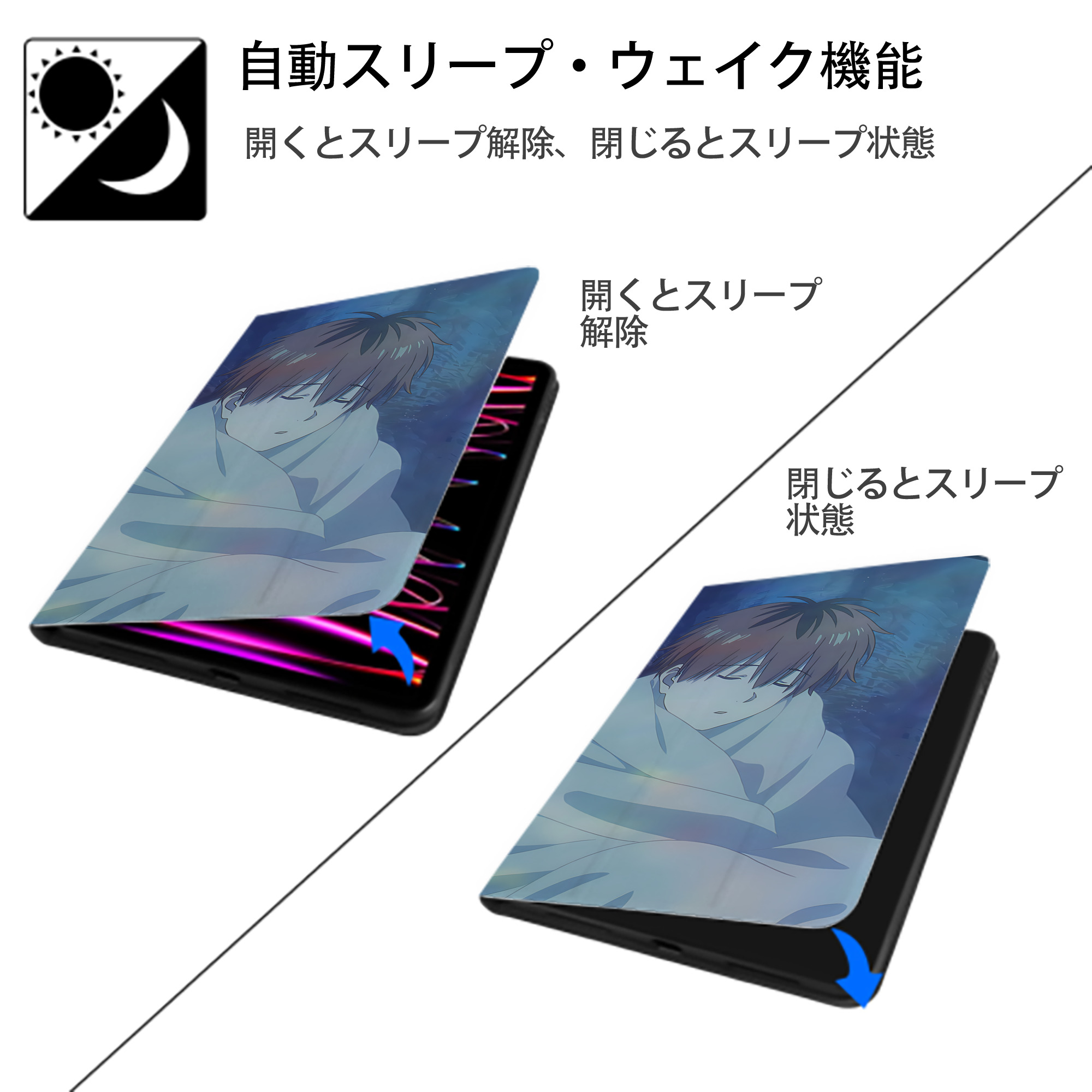 葬送のフリーレン Frieren IPad ケース ブック型 PUレザー TPU 耐衝撃 軽量 薄型 ペン収納なし 全面保護 IPad 各モデル対応