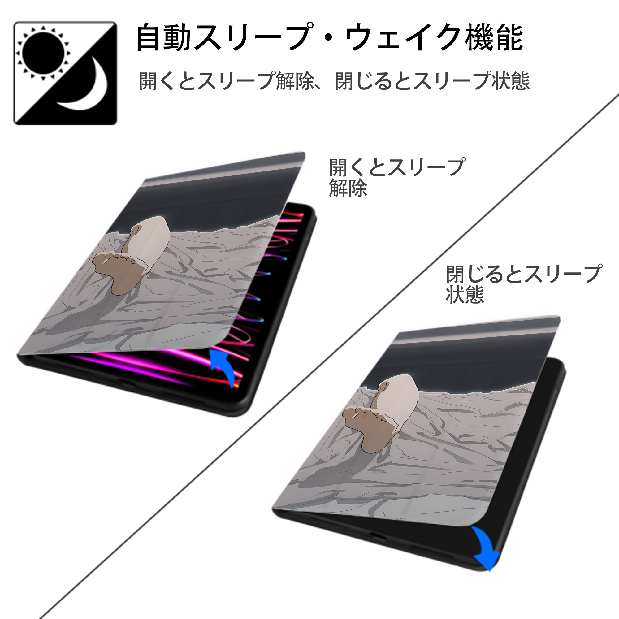 葬送のフリーレン Frieren IPad ケース ブック型 PUレザー TPU 耐衝撃 軽量 薄型 ペン収納なし 全面保護 IPad 各モデル対応