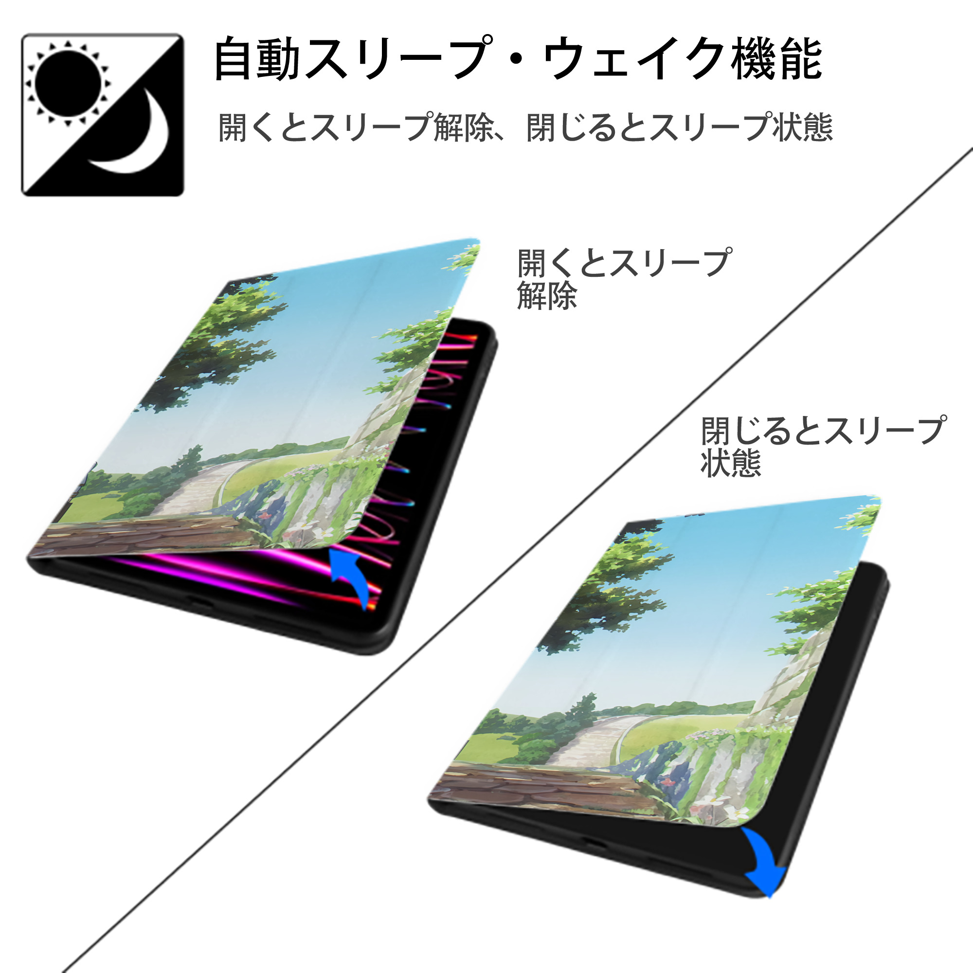 葬送のフリーレン Frieren IPad ケース ブック型 PUレザー TPU 耐衝撃 軽量 薄型 ペン収納なし 全面保護 IPad 各モデル対応