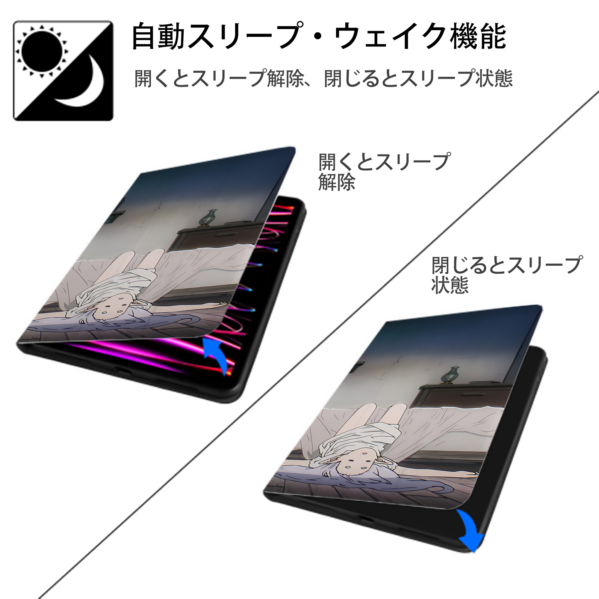 葬送のフリーレン Frieren IPad ケース ブック型 PUレザー TPU 耐衝撃 軽量 薄型 ペン収納なし 全面保護 IPad 各モデル対応
