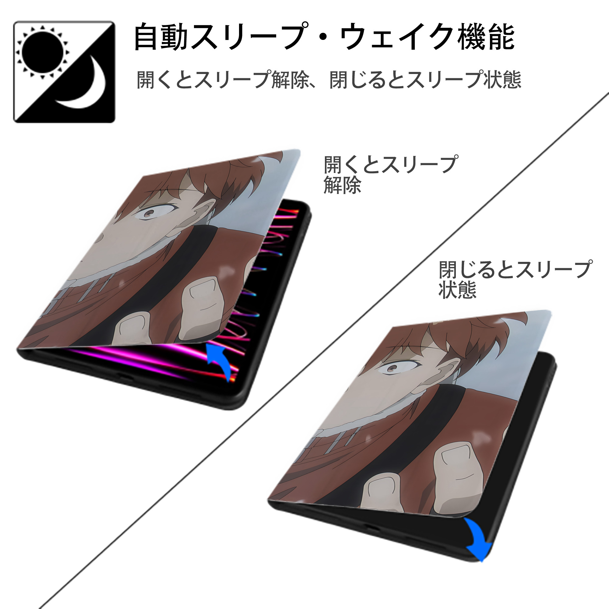 葬送のフリーレン Frieren IPad ケース ブック型 PUレザー TPU 耐衝撃 軽量 薄型 ペン収納なし 全面保護 IPad 各モデル対応