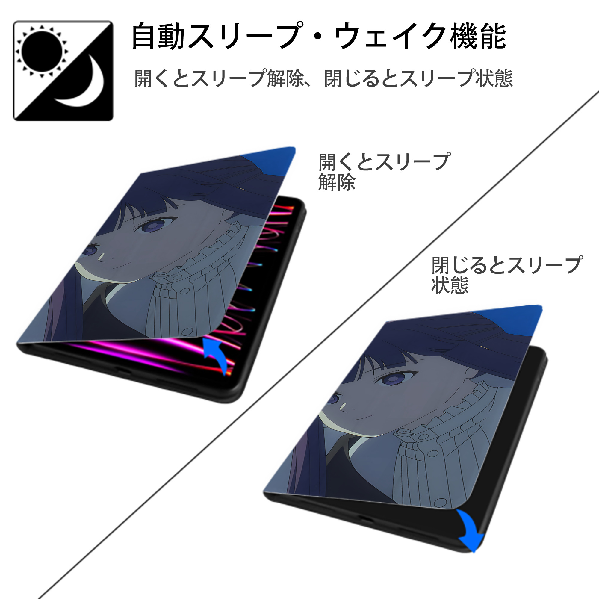 葬送のフリーレン Frieren IPad ケース ブック型 PUレザー TPU 耐衝撃 軽量 薄型 ペン収納なし 全面保護 IPad 各モデル対応