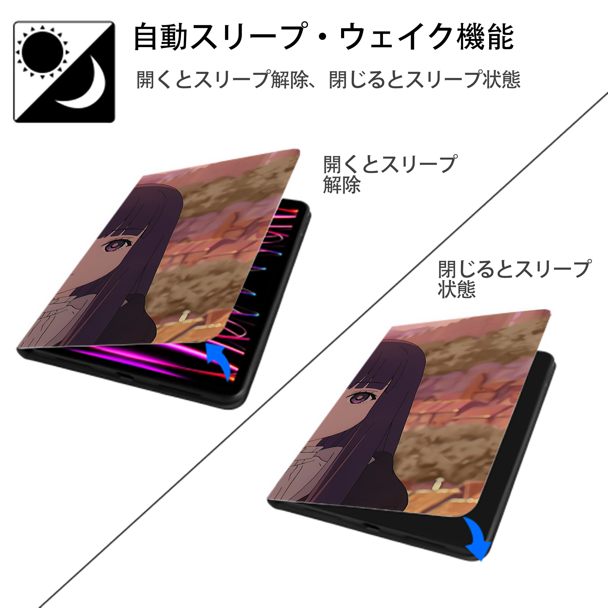 葬送のフリーレン Frieren IPad ケース ブック型 PUレザー TPU 耐衝撃 軽量 薄型 ペン収納なし 全面保護 IPad 各モデル対応