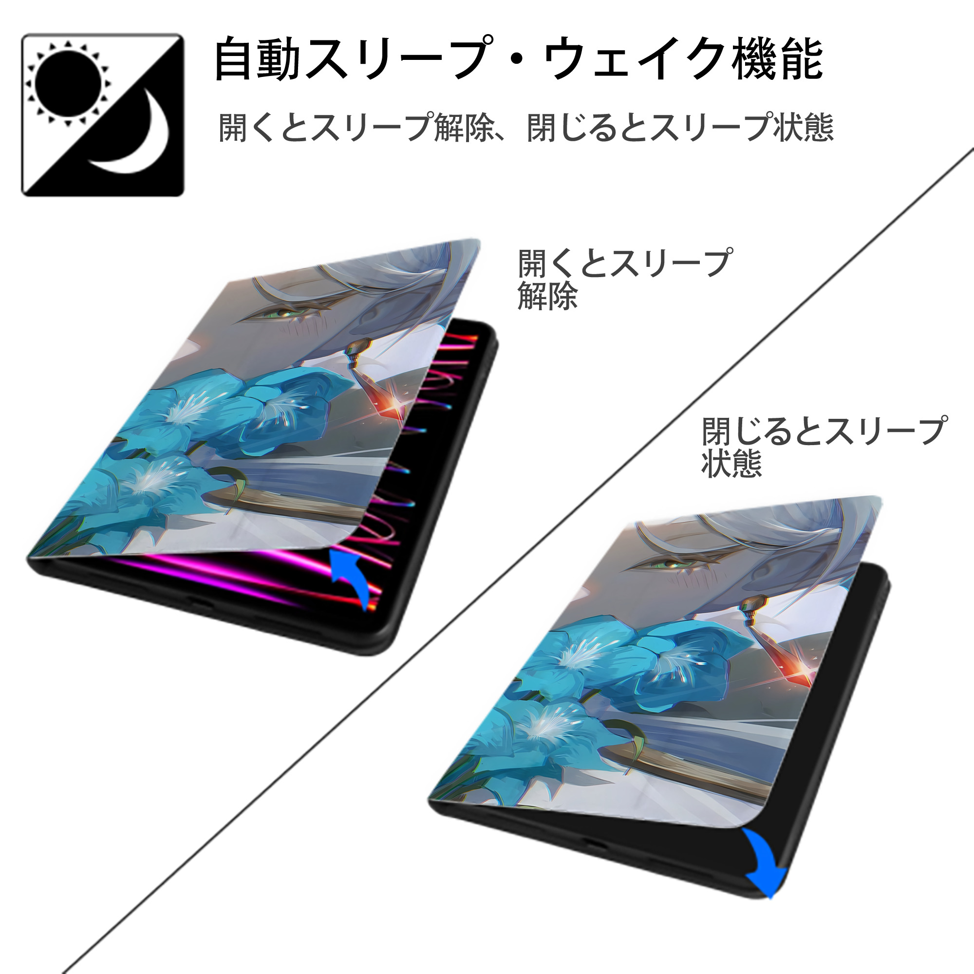 葬送のフリーレン Frieren IPad ケース ブック型 PUレザー TPU 耐衝撃 軽量 薄型 ペン収納なし 全面保護 IPad 各モデル対応