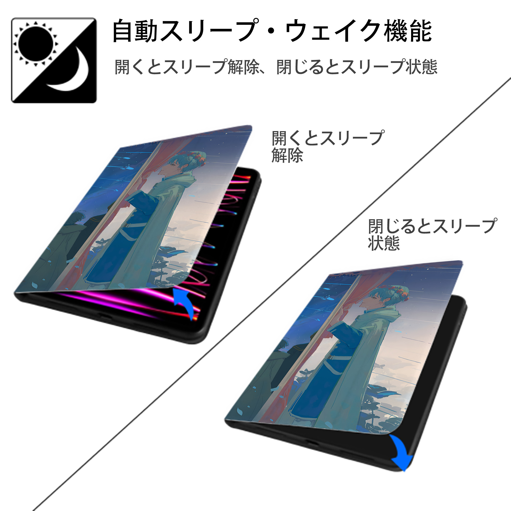 葬送のフリーレン Frieren IPad ケース ブック型 PUレザー TPU 耐衝撃 軽量 薄型 ペン収納なし 全面保護 IPad 各モデル対応