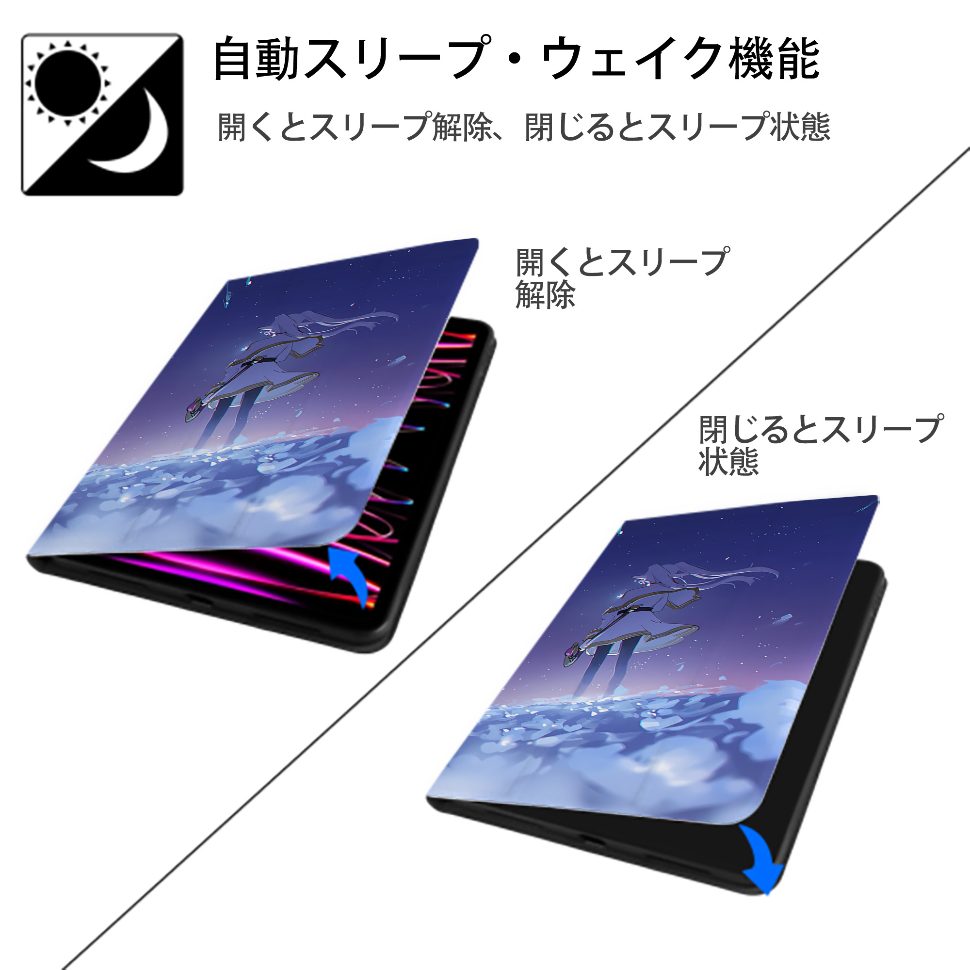 葬送のフリーレン Frieren IPad ケース ブック型 PUレザー TPU 耐衝撃 軽量 薄型 ペン収納なし 全面保護 IPad 各モデル対応