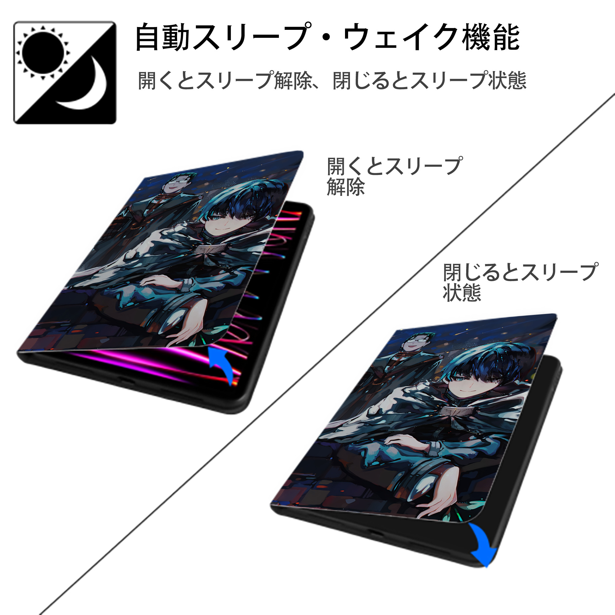 葬送のフリーレン Frieren IPad ケース ブック型 PUレザー TPU 耐衝撃 軽量 薄型 ペン収納なし 全面保護 IPad 各モデル対応