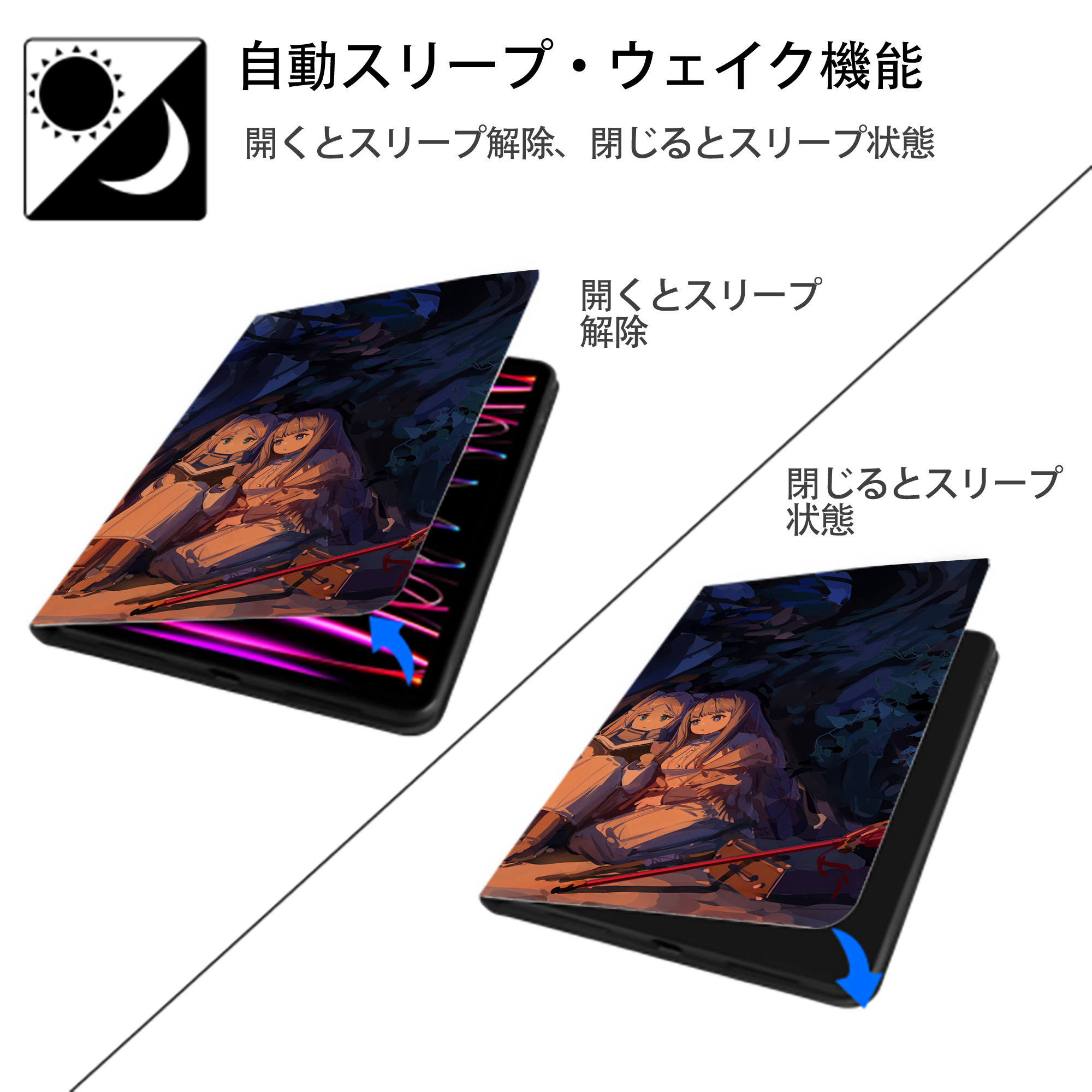 葬送のフリーレン Frieren IPad ケース ブック型 PUレザー TPU 耐衝撃 軽量 薄型 ペン収納なし 全面保護 IPad 各モデル対応