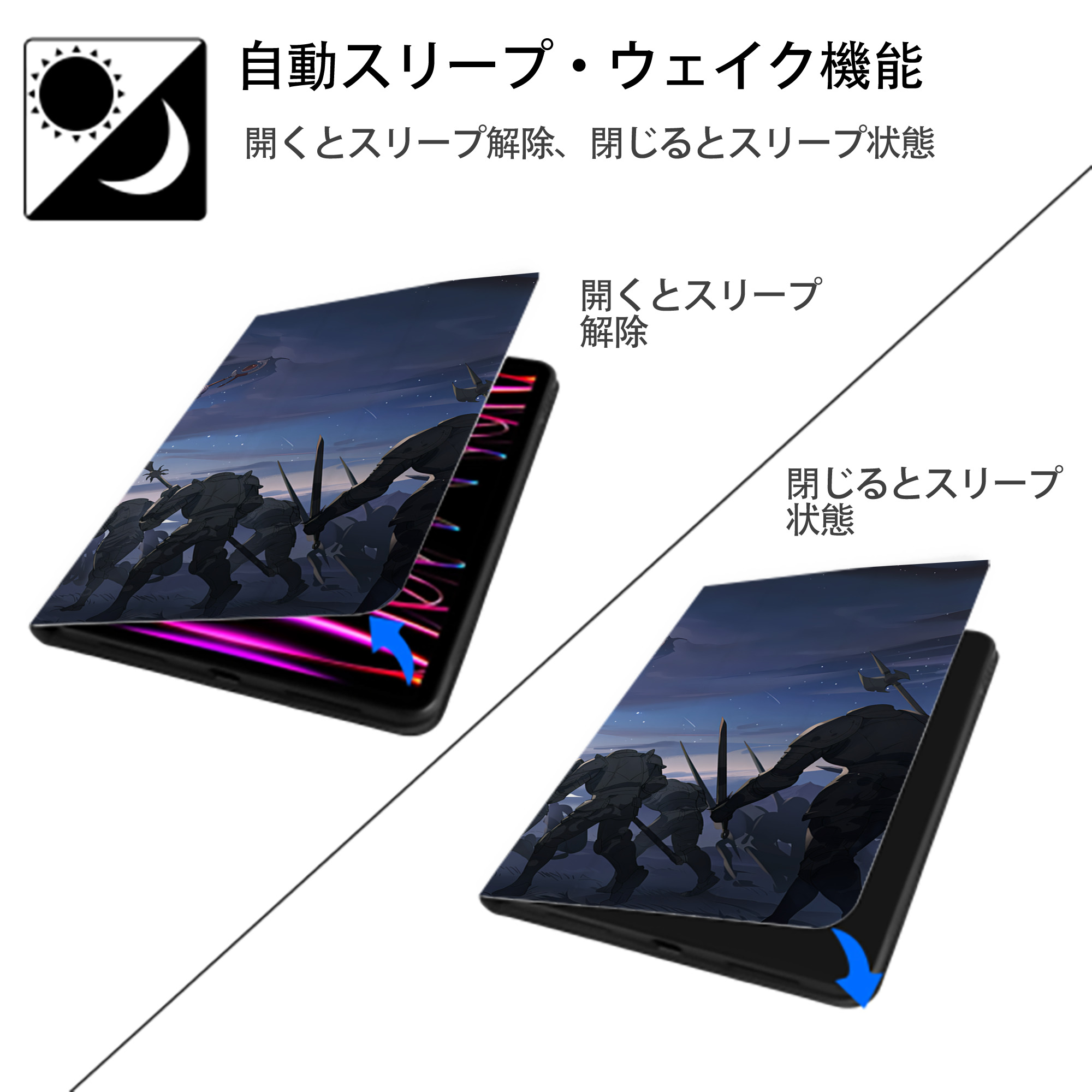 葬送のフリーレン Frieren IPad ケース ブック型 PUレザー TPU 耐衝撃 軽量 薄型 ペン収納なし 全面保護 IPad 各モデル対応