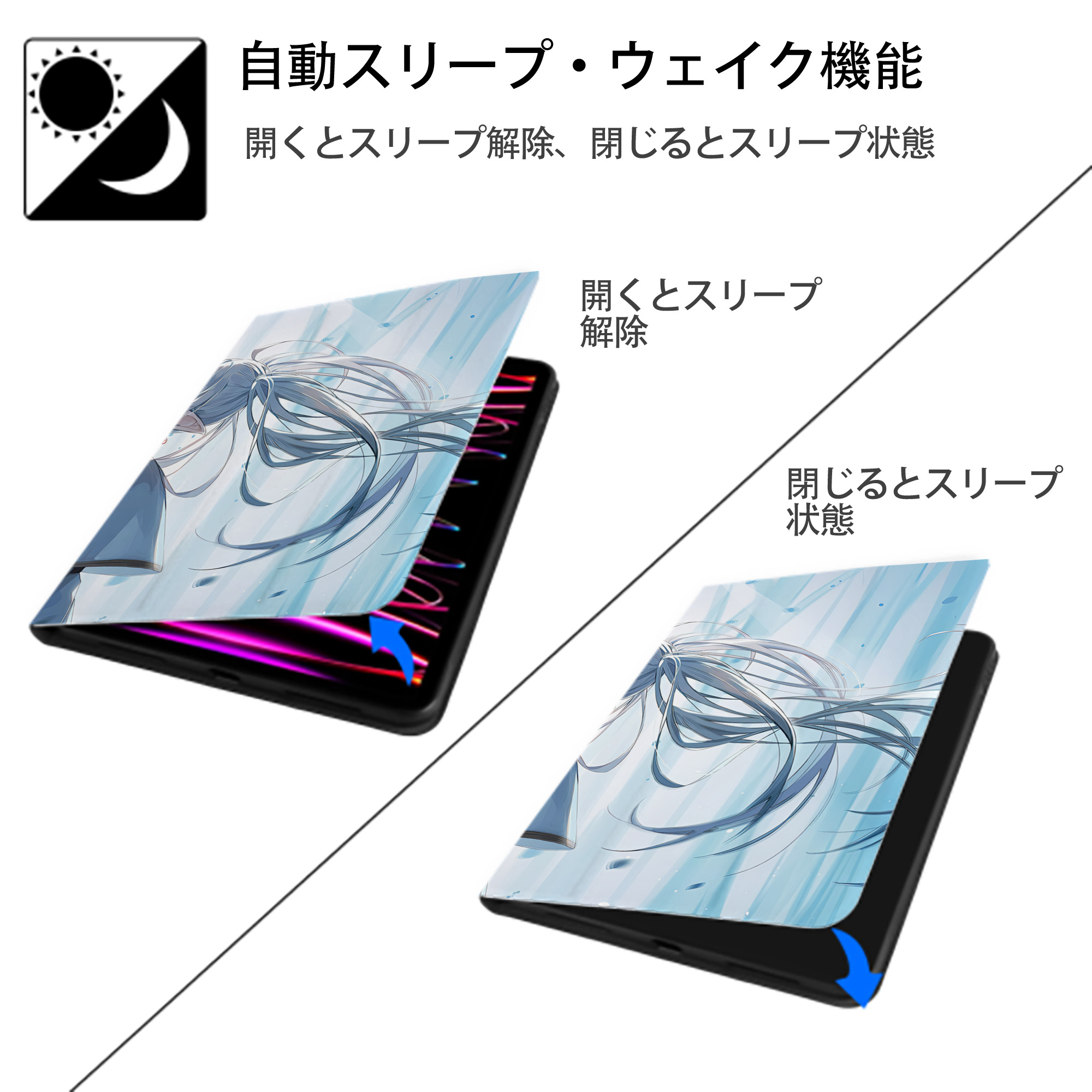 葬送のフリーレン Frieren IPad ケース ブック型 PUレザー TPU 耐衝撃 軽量 薄型 ペン収納なし 全面保護 IPad 各モデル対応