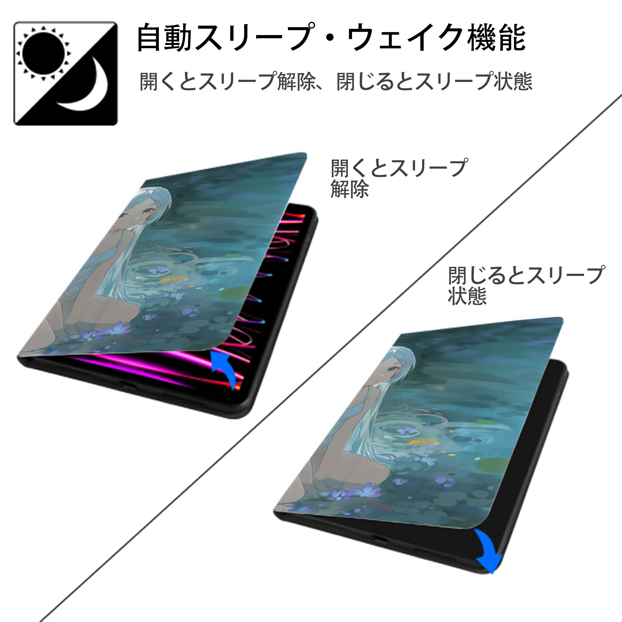 葬送のフリーレン Frieren IPad ケース ブック型 PUレザー TPU 耐衝撃 軽量 薄型 ペン収納なし 全面保護 IPad 各モデル対応