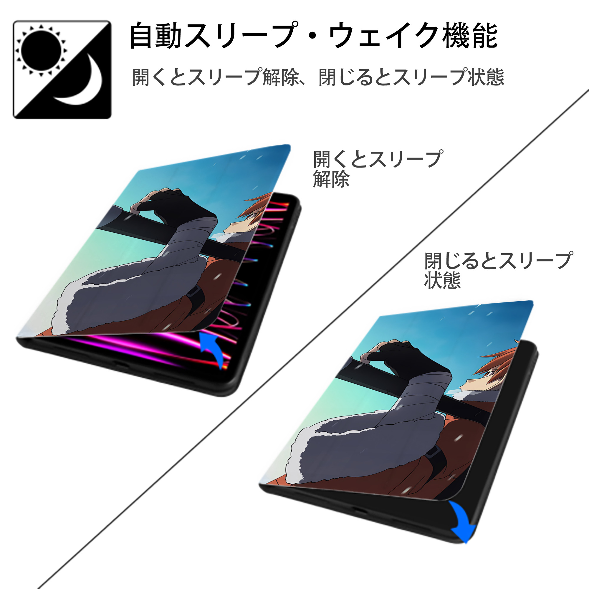 葬送のフリーレン Frieren IPad ケース ブック型 PUレザー TPU 耐衝撃 軽量 薄型 ペン収納なし 全面保護 IPad 各モデル対応
