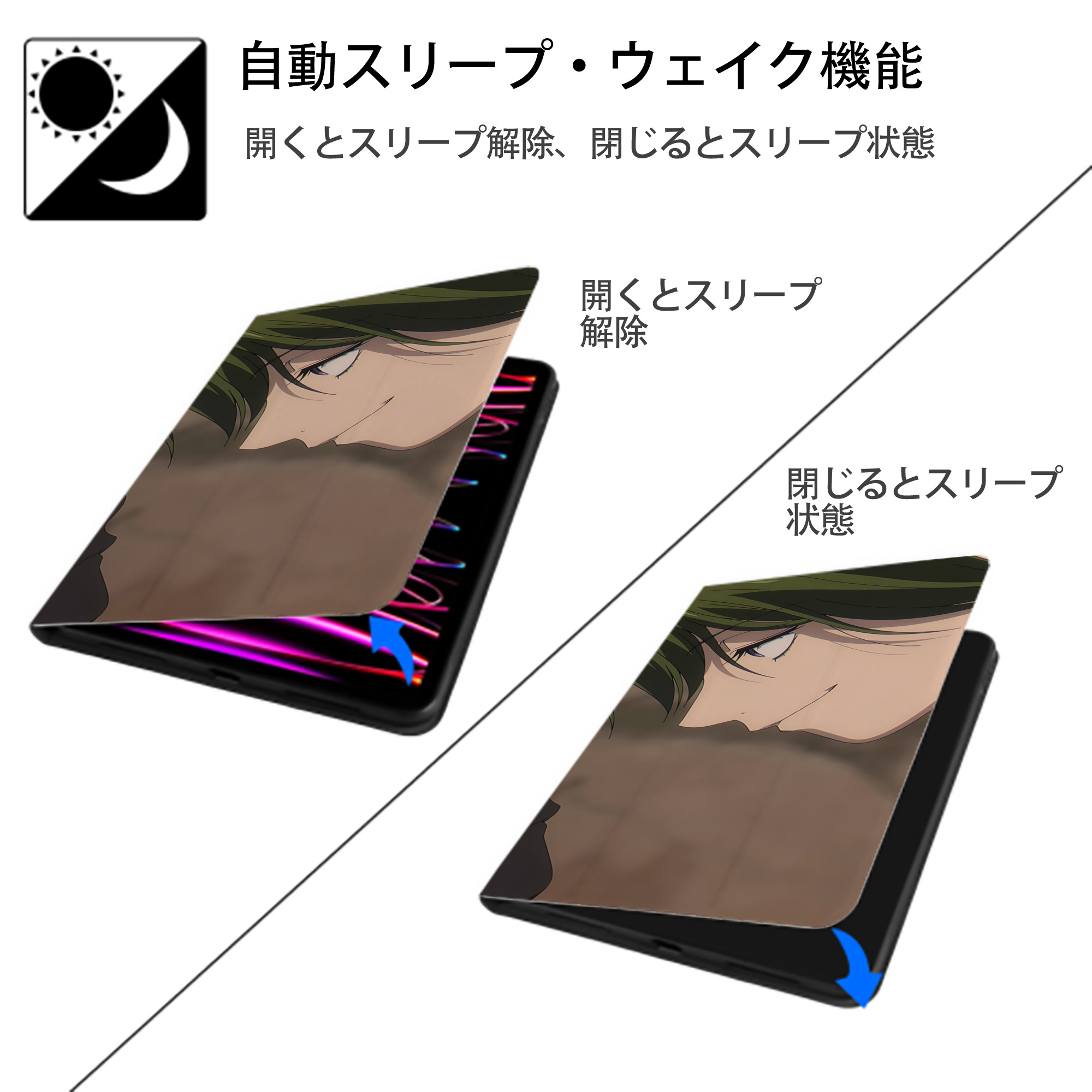 葬送のフリーレン Frieren IPad ケース ブック型 PUレザー TPU 耐衝撃 軽量 薄型 ペン収納なし 全面保護 IPad 各モデル対応