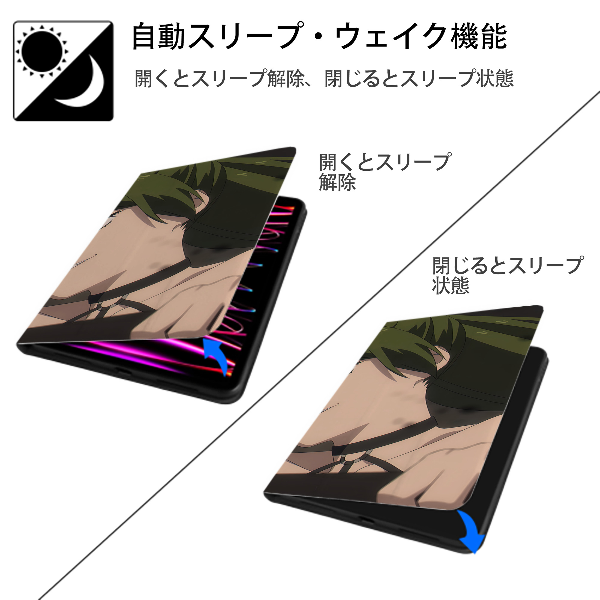 葬送のフリーレン Frieren IPad ケース ブック型 PUレザー TPU 耐衝撃 軽量 薄型 ペン収納なし 全面保護 IPad 各モデル対応