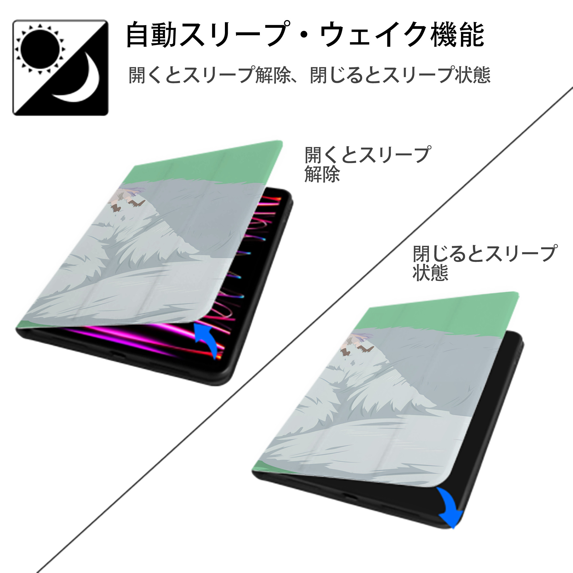 葬送のフリーレン Frieren IPad ケース ブック型 PUレザー TPU 耐衝撃 軽量 薄型 ペン収納なし 全面保護 IPad 各モデル対応