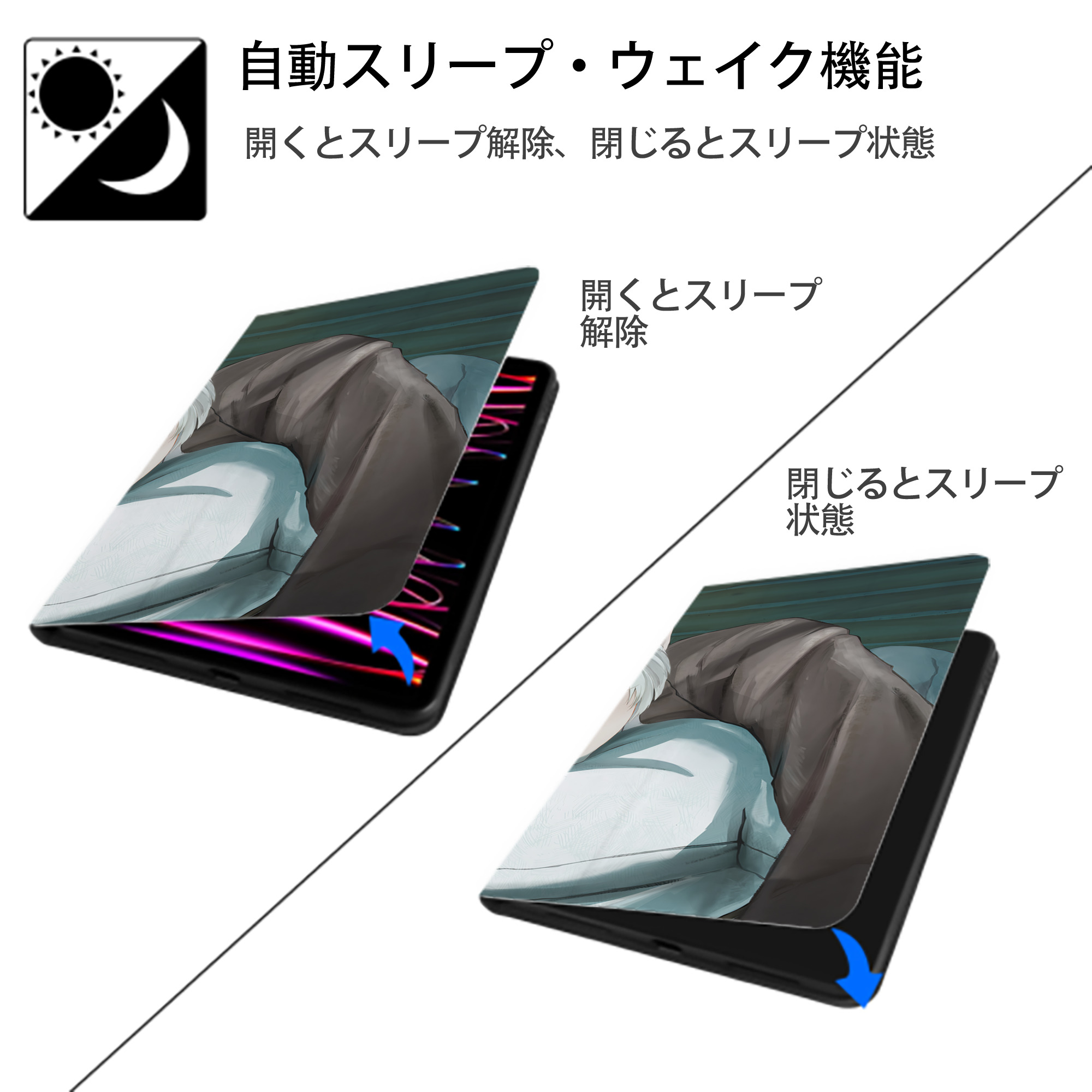 葬送のフリーレン Frieren IPad ケース ブック型 PUレザー TPU 耐衝撃 軽量 薄型 ペン収納なし 全面保護 IPad 各モデル対応