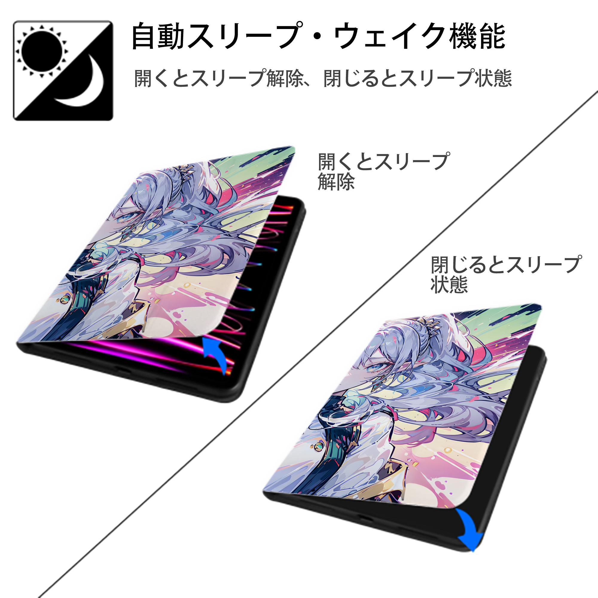 葬送のフリーレン Frieren IPad ケース ブック型 PUレザー TPU 耐衝撃 軽量 薄型 ペン収納なし 全面保護 IPad 各モデル対応