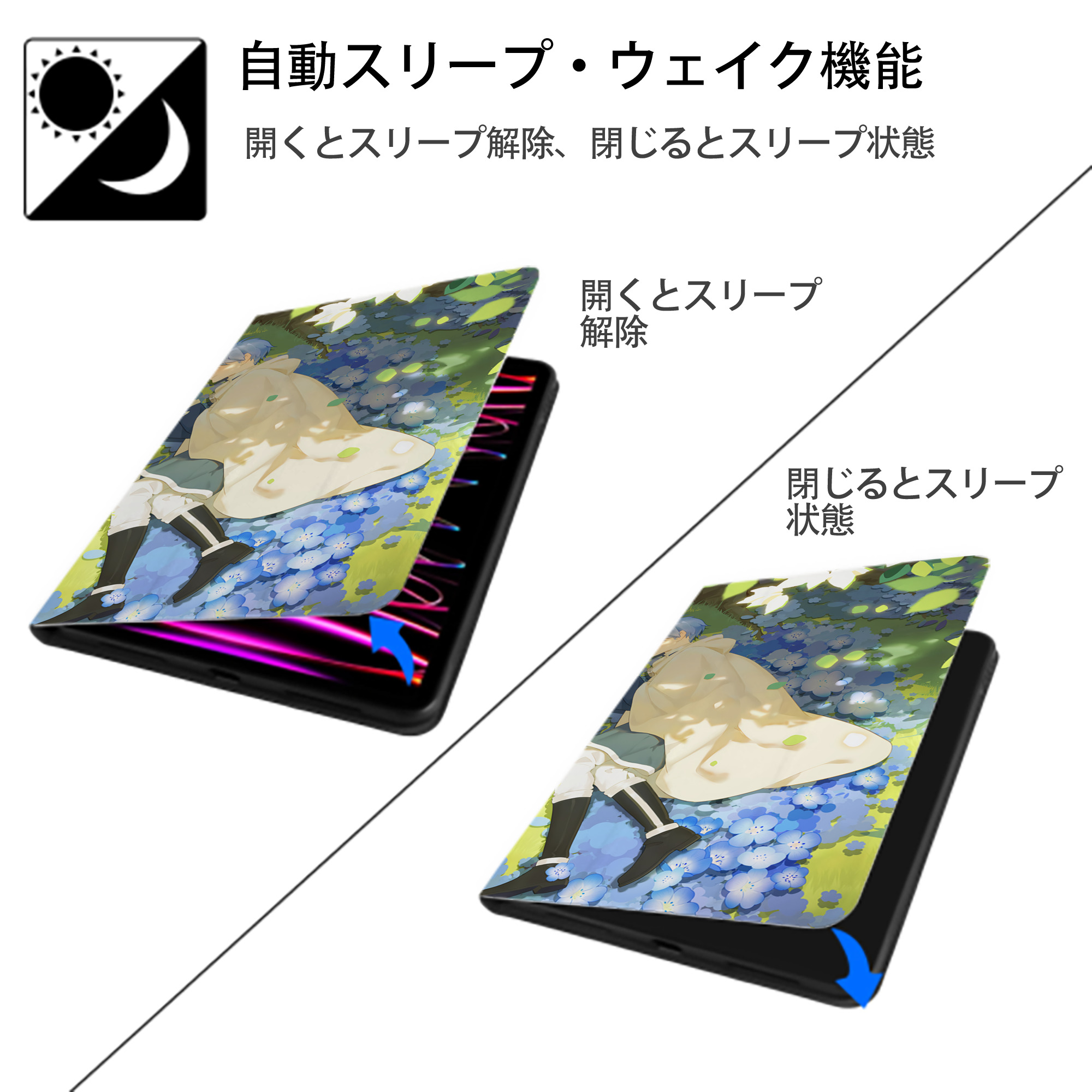 葬送のフリーレン Frieren IPad ケース ブック型 PUレザー TPU 耐衝撃 軽量 薄型 ペン収納なし 全面保護 IPad 各モデル対応