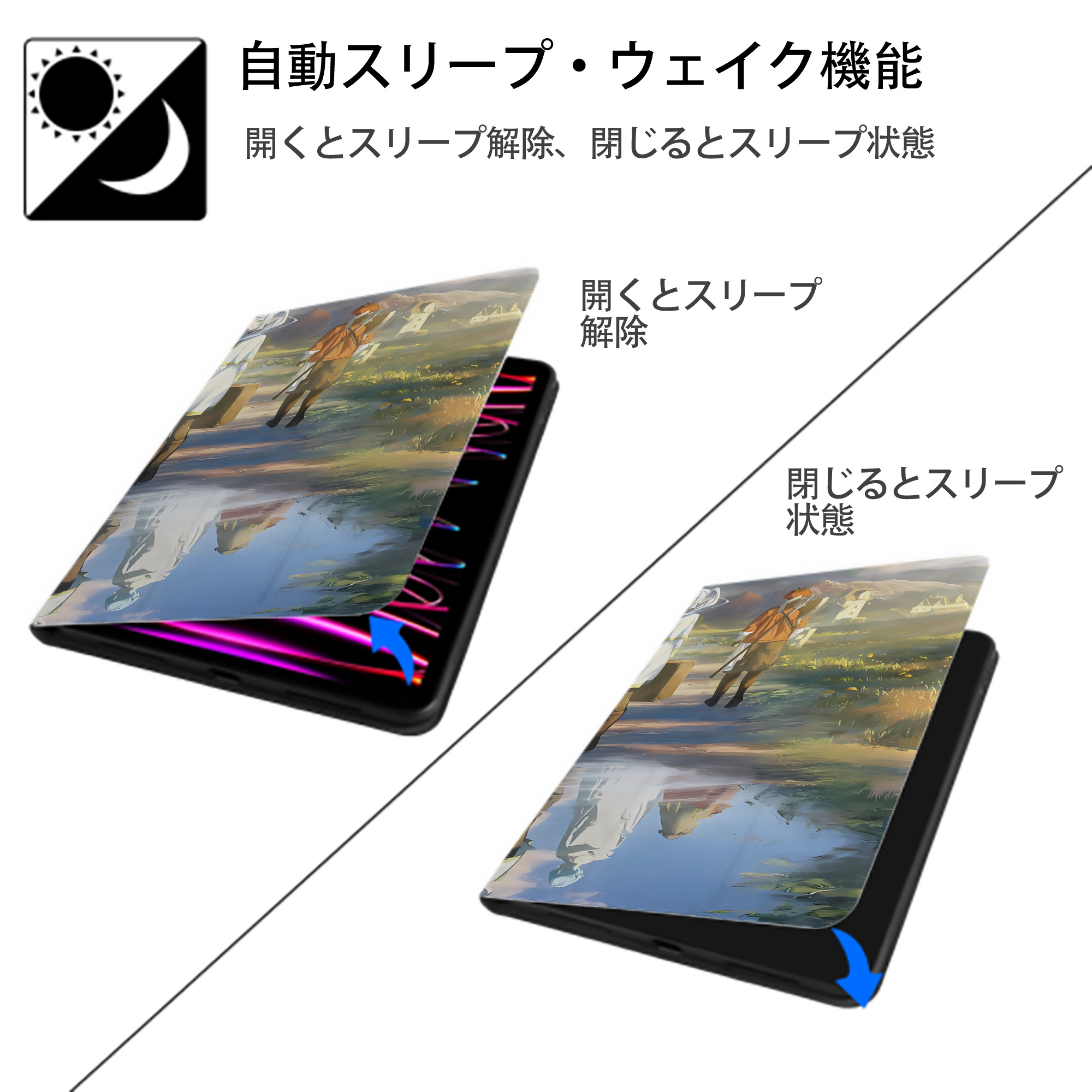 葬送のフリーレン Frieren IPad ケース ブック型 PUレザー TPU 耐衝撃 軽量 薄型 ペン収納なし 全面保護 IPad 各モデル対応