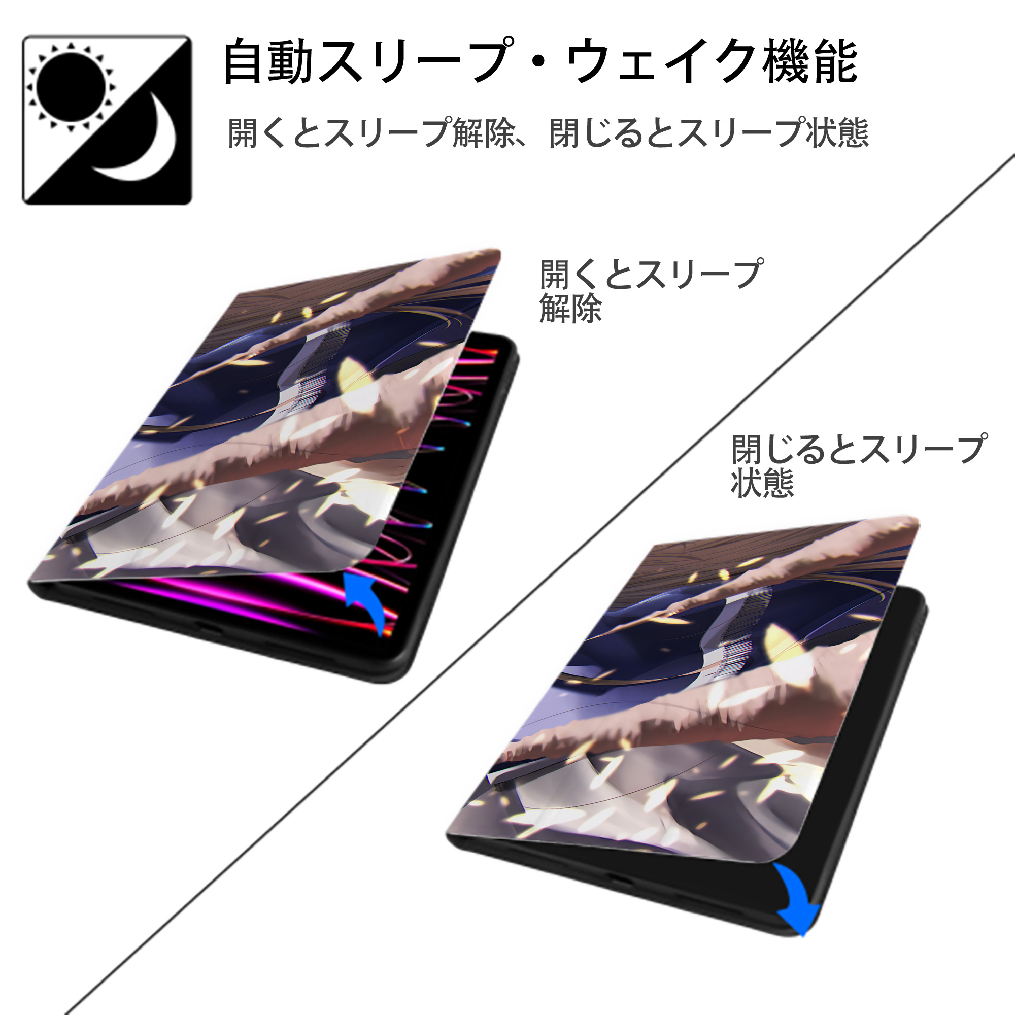 葬送のフリーレン Frieren IPad ケース ブック型 PUレザー TPU 耐衝撃 軽量 薄型 ペン収納なし 全面保護 IPad 各モデル対応