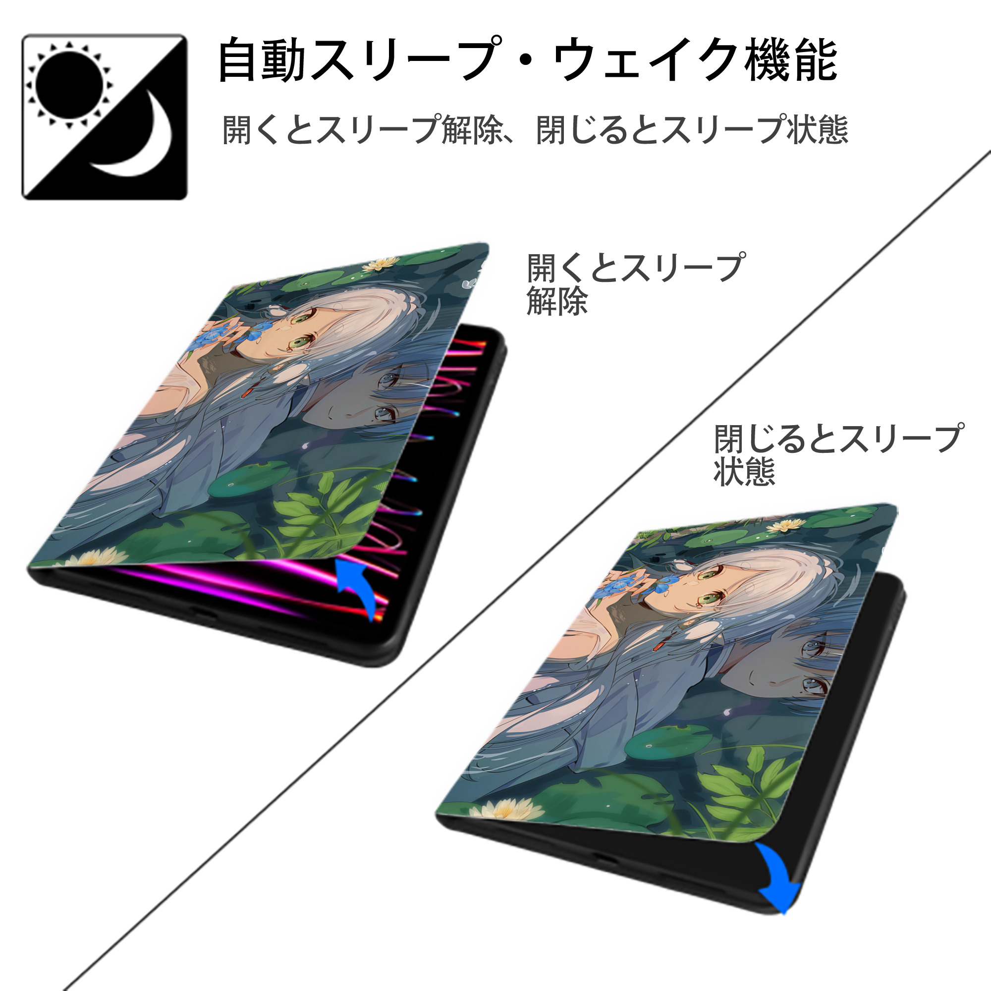 葬送のフリーレン Frieren IPad ケース ブック型 PUレザー TPU 耐衝撃 軽量 薄型 ペン収納なし 全面保護 IPad 各モデル対応
