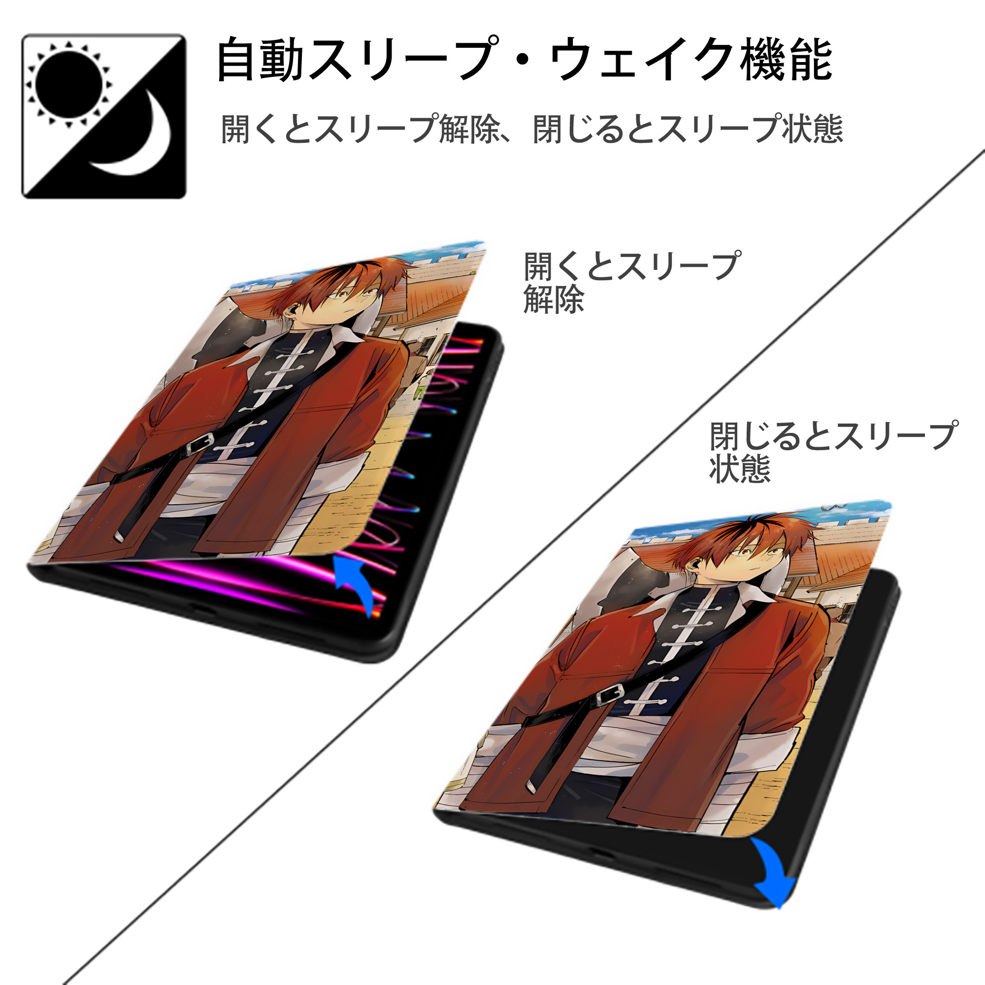 葬送のフリーレン Frieren IPad ケース ブック型 PUレザー TPU 耐衝撃 軽量 薄型 ペン収納なし 全面保護 IPad 各モデル対応