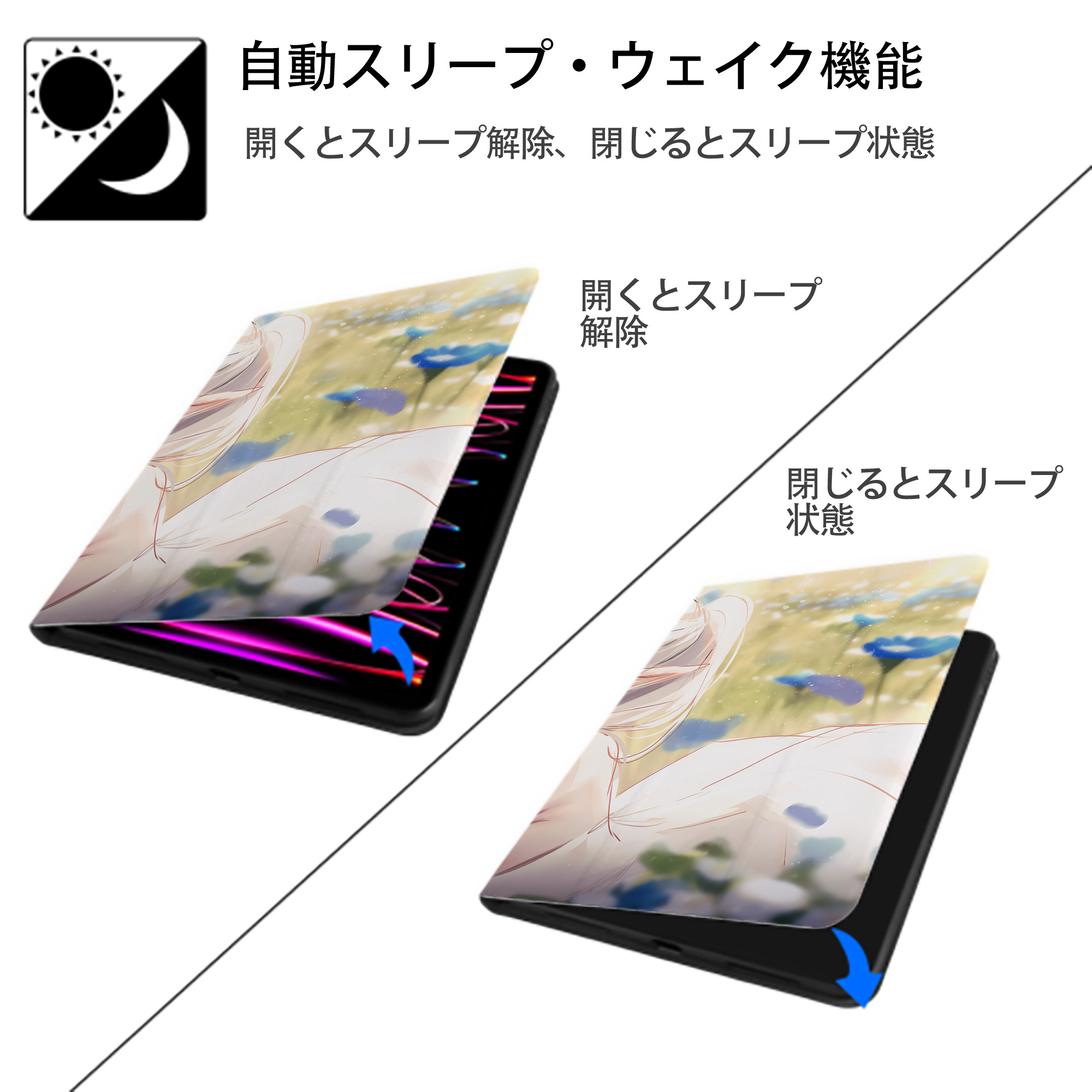 葬送のフリーレン Frieren IPad ケース ブック型 PUレザー TPU 耐衝撃 軽量 薄型 ペン収納なし 全面保護 IPad 各モデル対応