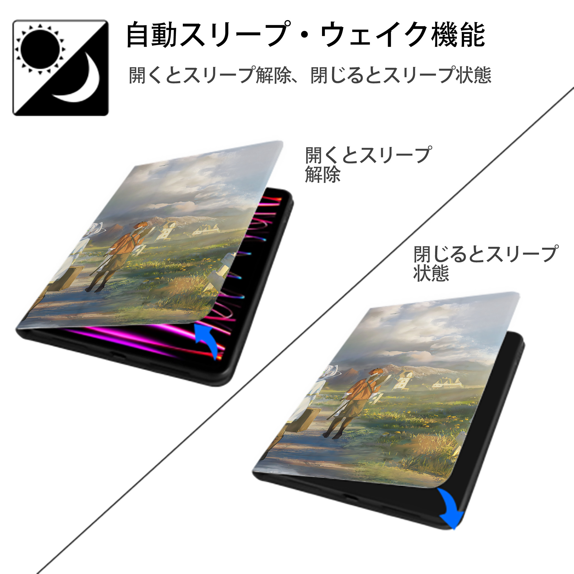 葬送のフリーレン Frieren IPad ケース ブック型 PUレザー TPU 耐衝撃 軽量 薄型 ペン収納なし 全面保護 IPad 各モデル対応
