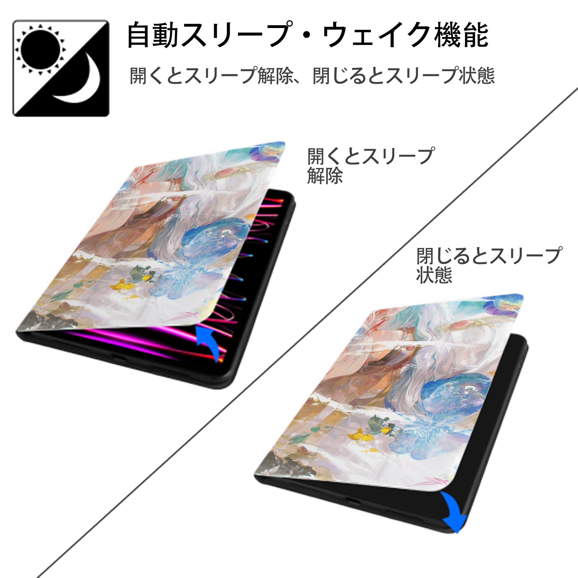 葬送のフリーレン Frieren IPad ケース ブック型 PUレザー TPU 耐衝撃 軽量 薄型 ペン収納なし 全面保護 IPad 各モデル対応