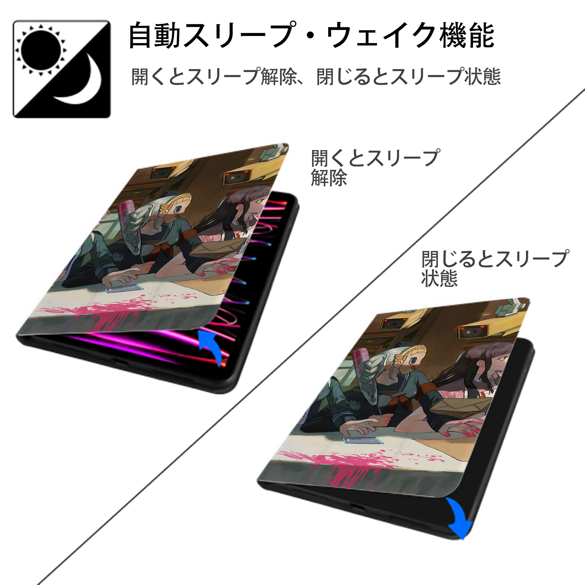 葬送のフリーレン Frieren IPad ケース ブック型 PUレザー TPU 耐衝撃 軽量 薄型 ペン収納なし 全面保護 IPad 各モデル対応