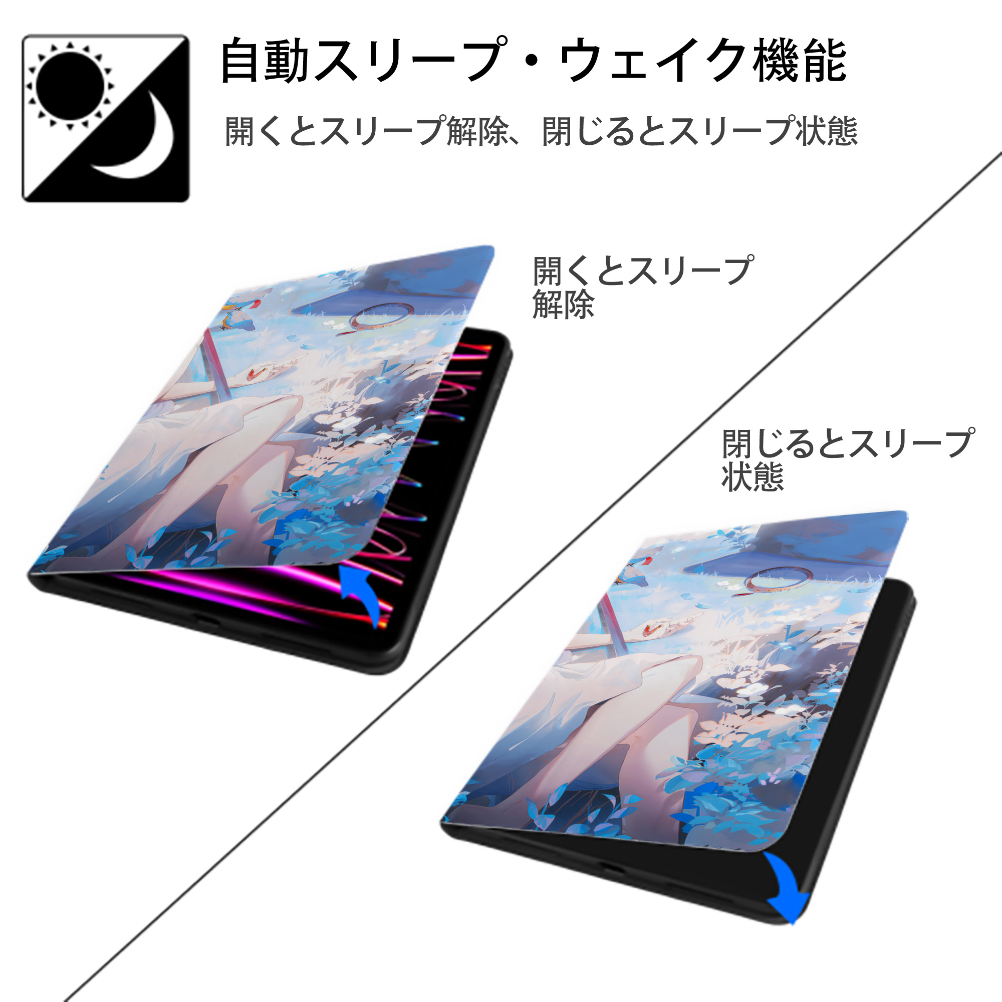 葬送のフリーレン Frieren IPad ケース ブック型 PUレザー TPU 耐衝撃 軽量 薄型 ペン収納なし 全面保護 IPad 各モデル対応